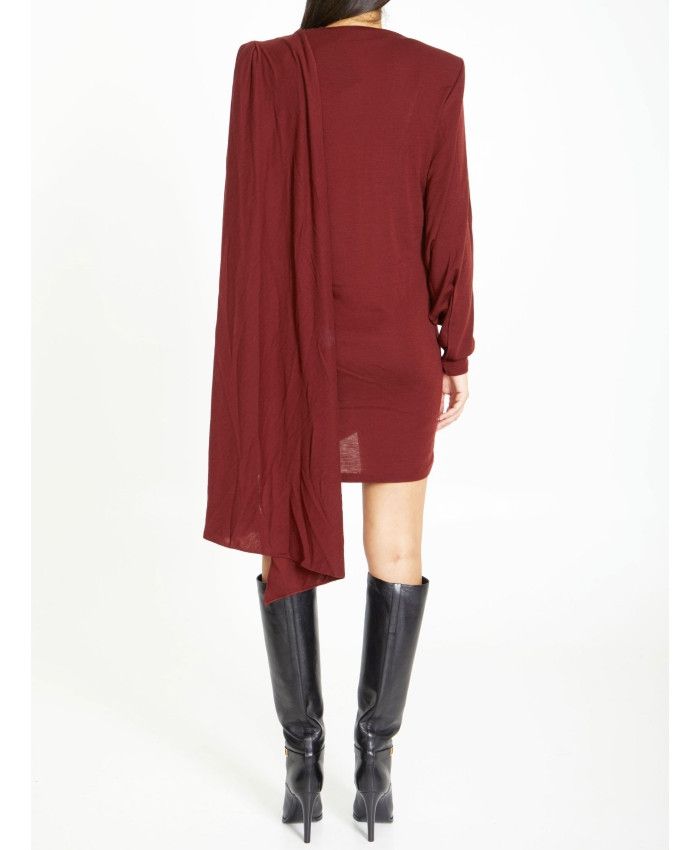 Saint Laurent Paris o1s1wg111124 Draped Dress in Wool Jersey in Red Size XS / US 0-2 / IT 36-38 - 3 Thumbnail