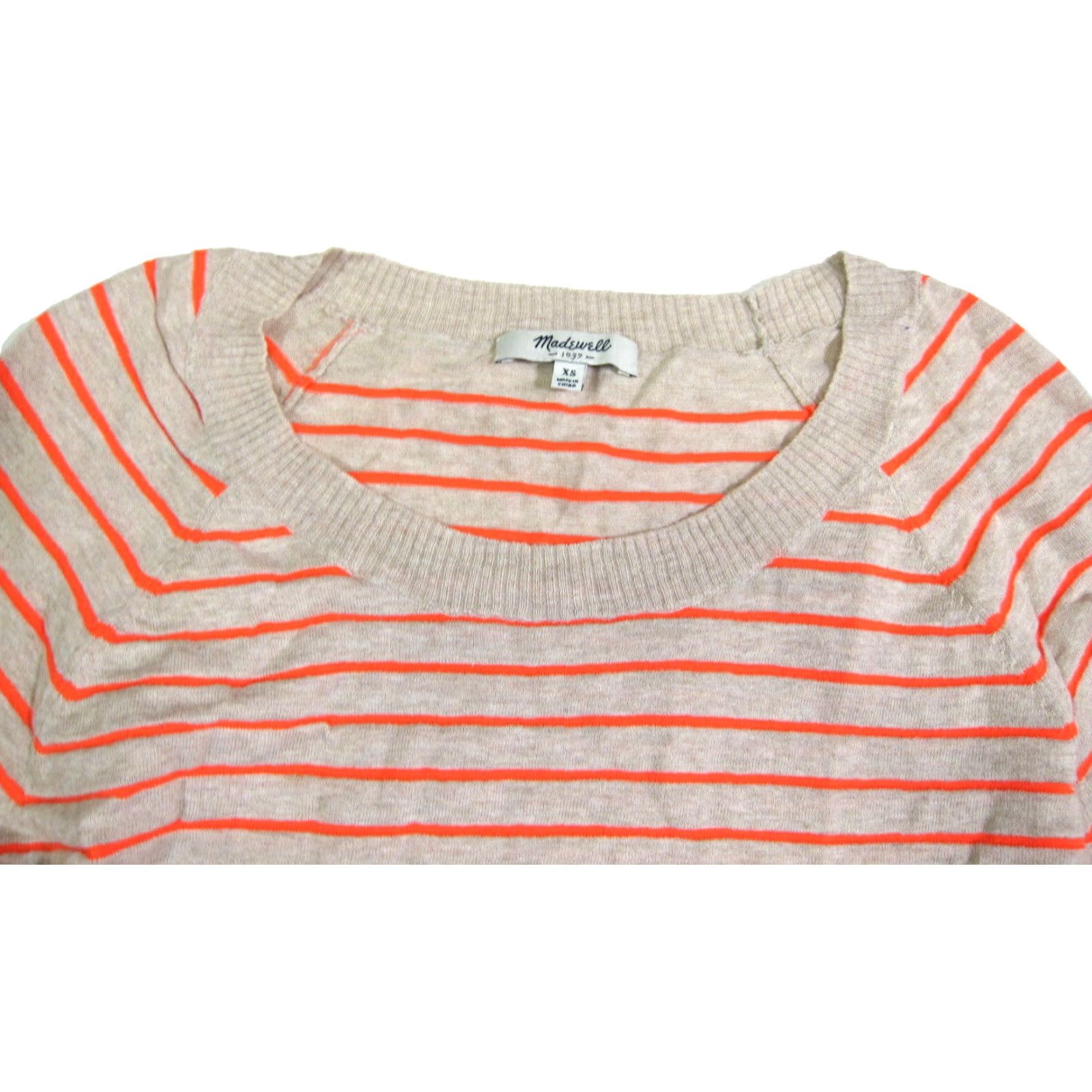 Madewell Madewell Neon Orange Brown Stripe 3/4 Sleeve Lightweight Sweater Women XS Size XS / US 0-2 / IT 36-38 - 4 Thumbnail