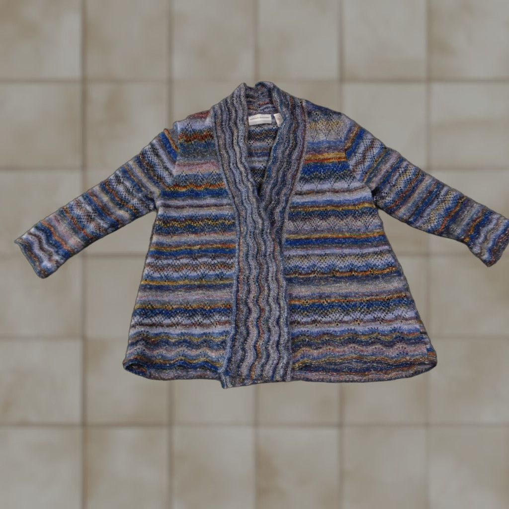 Vintage VINTAGE Alfred Dunner Sweater Womens Petite XL Striped Open Front 3/4 Sleeve Cardigan Size XL / US 12-14 / IT 48-50 - 1 Thumbnail