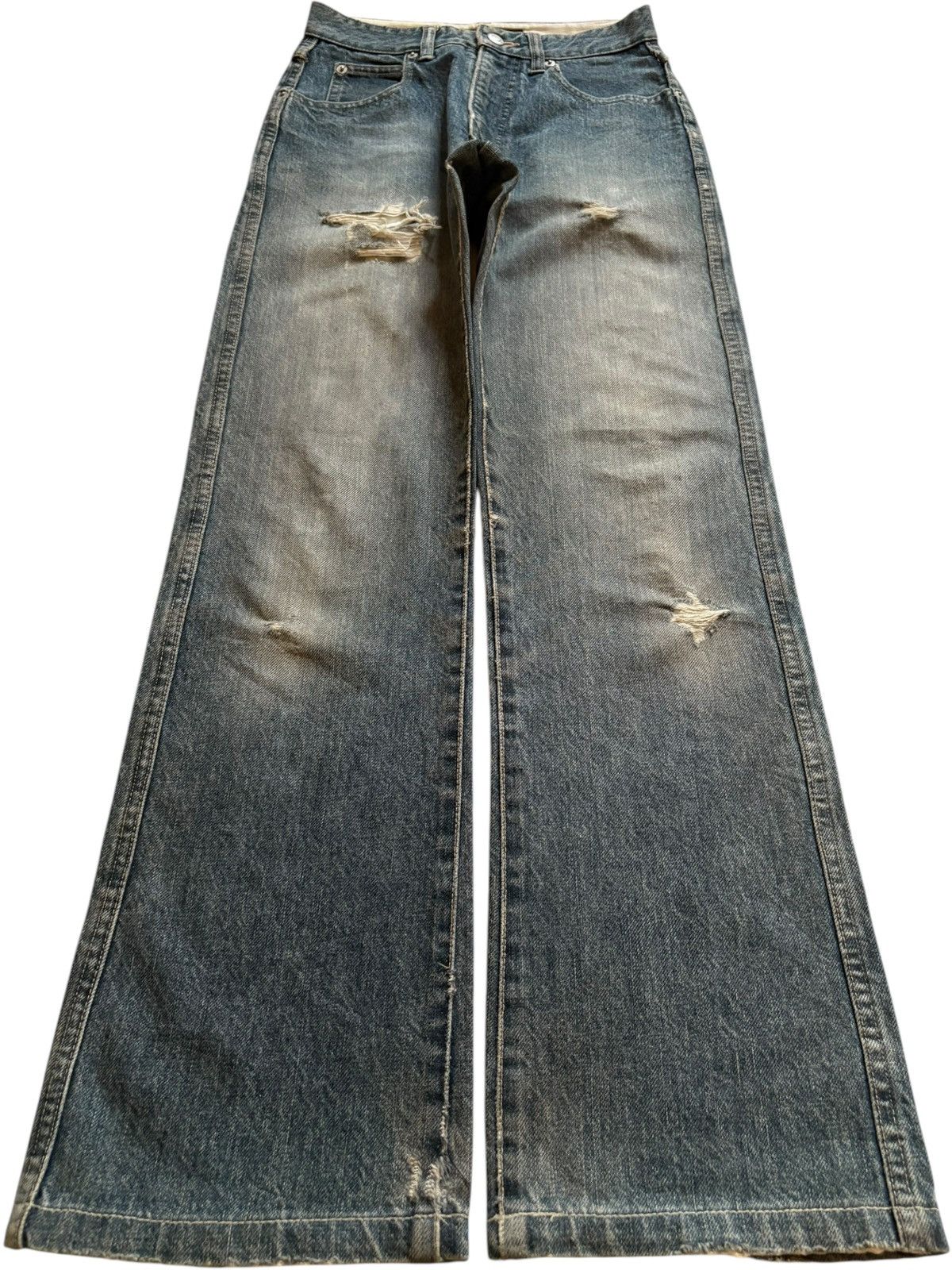 Designer × Katharine Hamnett London Vintage Katharine Mud Wash Distressed Ripped Bootcut Jeans Size 25" / US 0 / IT 36 - 1 Thumbnail
