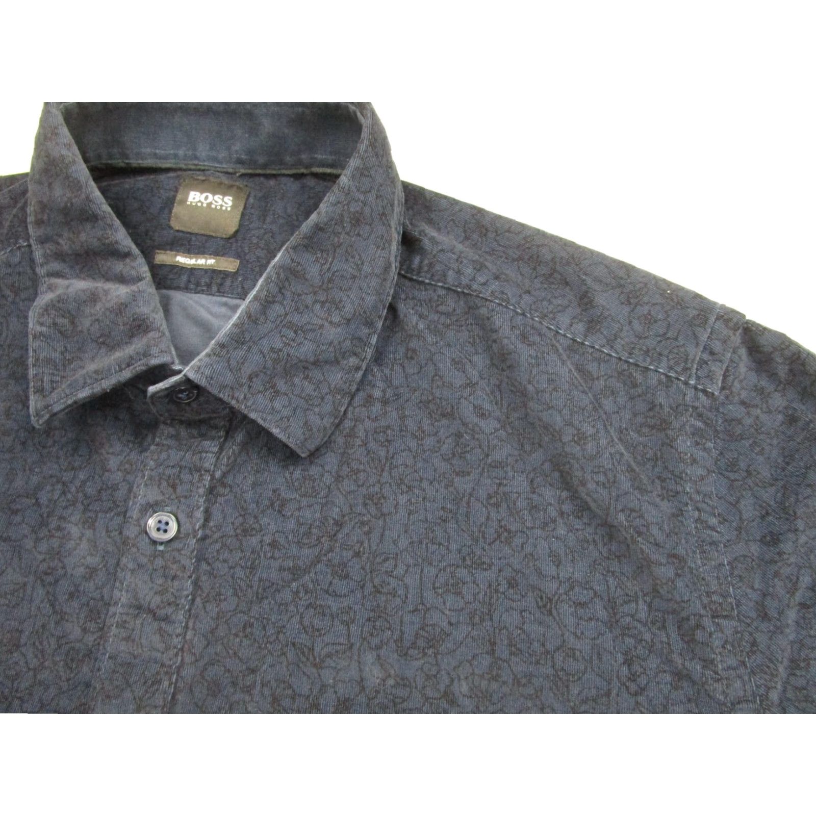 Vintage BOSS Hugo Boss Corduroy Shirt Mens XL Blue Floral Long Sleeve Button-Up Regular Fit Size US XL / EU 56 / 4 - 4 Thumbnail