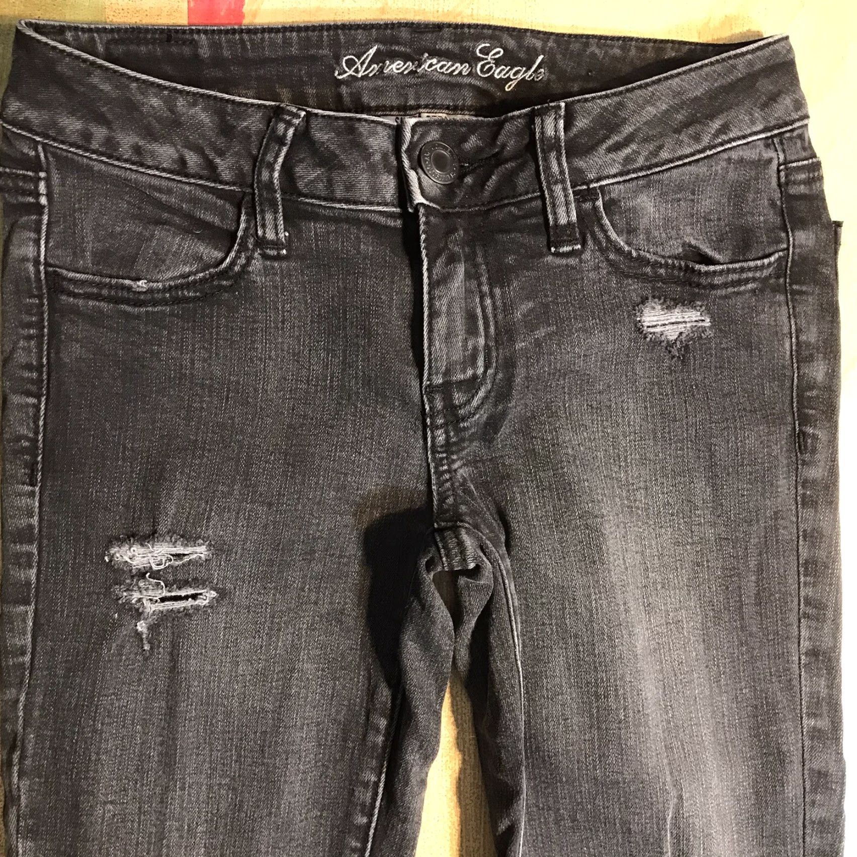American Eagle Outfitters American Eagle Jeans Jegging Black Super Stretch Distressed Womens 2 X 29.5 Ins Size 27" / US 4 / IT 40 - 3 Thumbnail