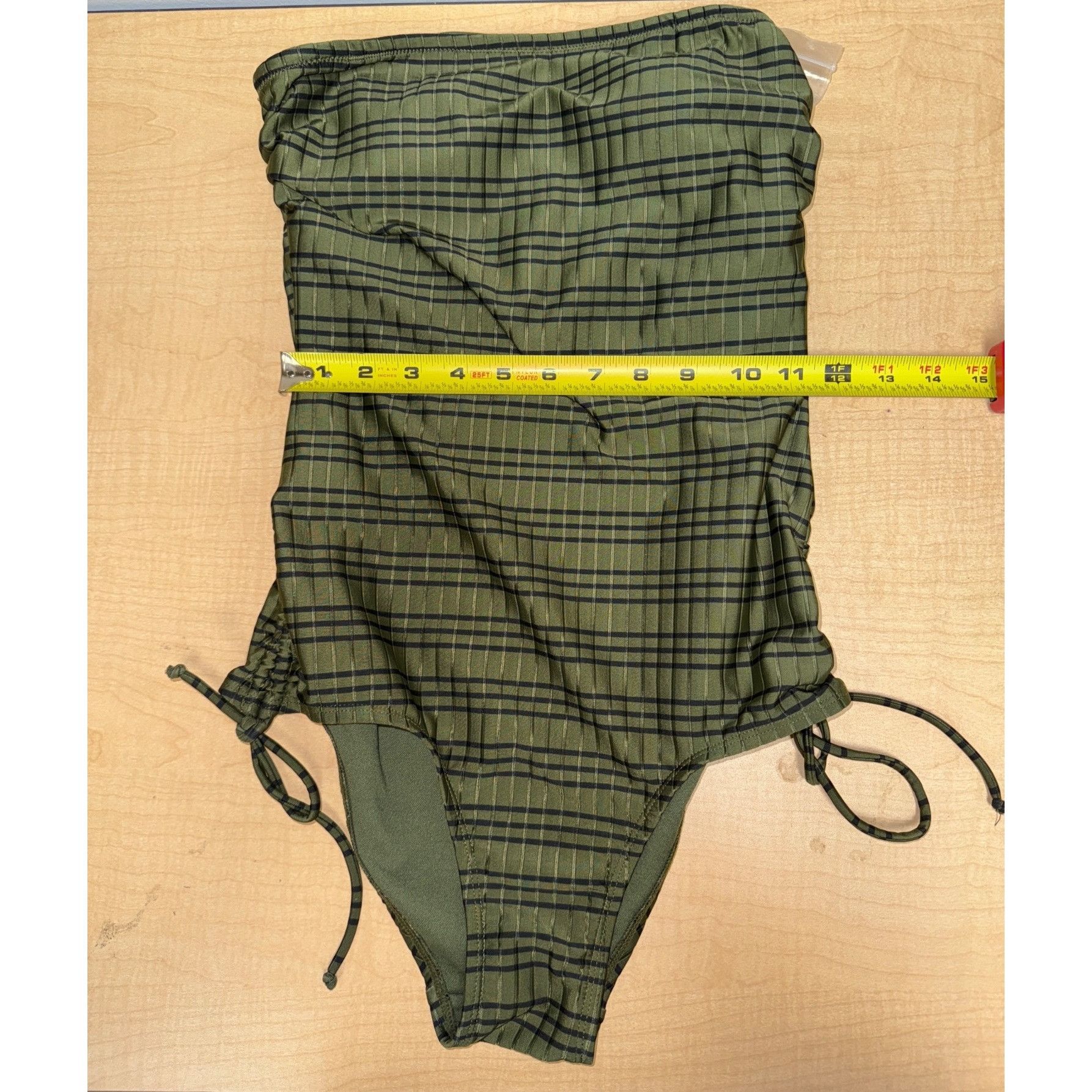 Other Olive Green Strapless Plaid One-Piece Swimsuit With Side Tie Size S / US 4 / IT 40 - 6 Thumbnail