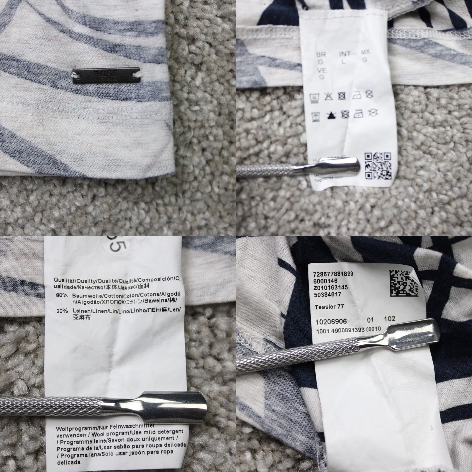 Hugo Boss HUGO BOSS Shirt Mens Large White/Black Slim Fit Cotton- Linen Short Sleeve Size US L / EU 52-54 / 3 - 8 Thumbnail