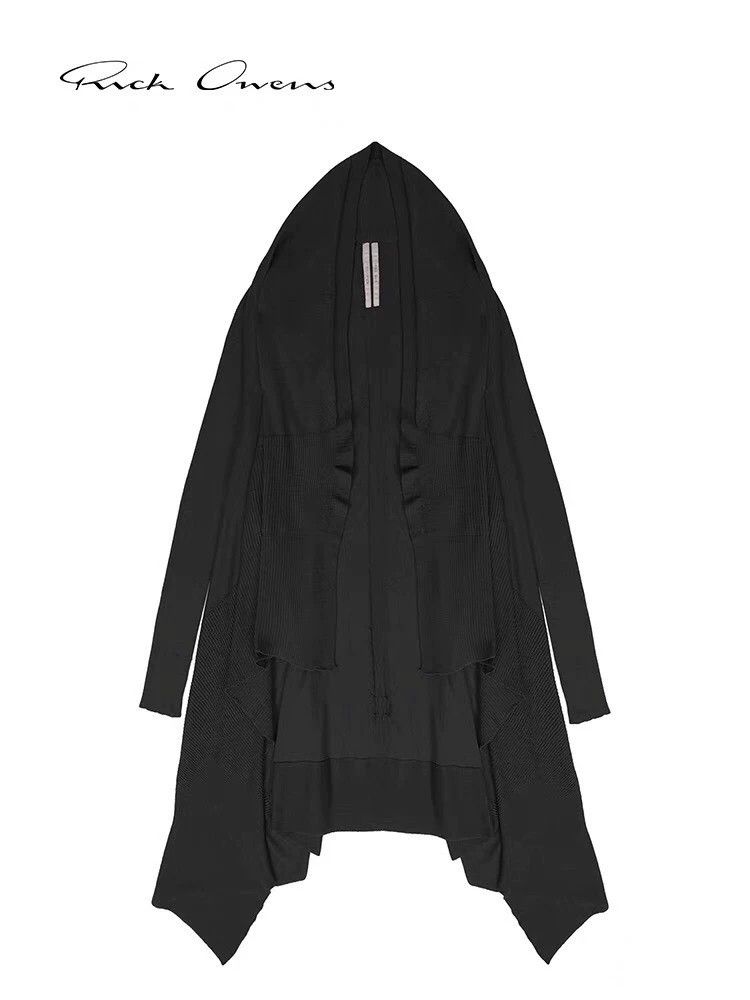 black wool knit long shawl coat-dmc