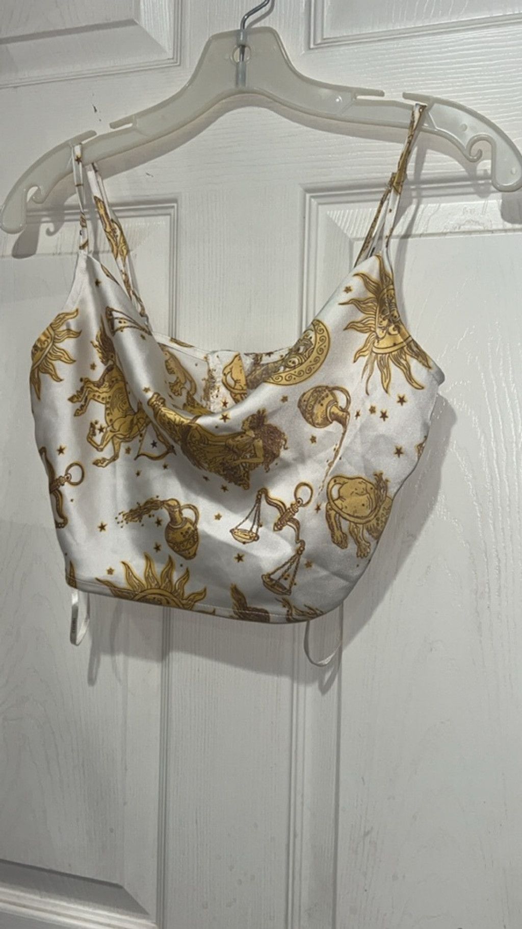 Forever 21 Women's Forever 21 Crop Top S White Gold Zodiac Print Size S / US 4 / IT 40 - 2 Thumbnail
