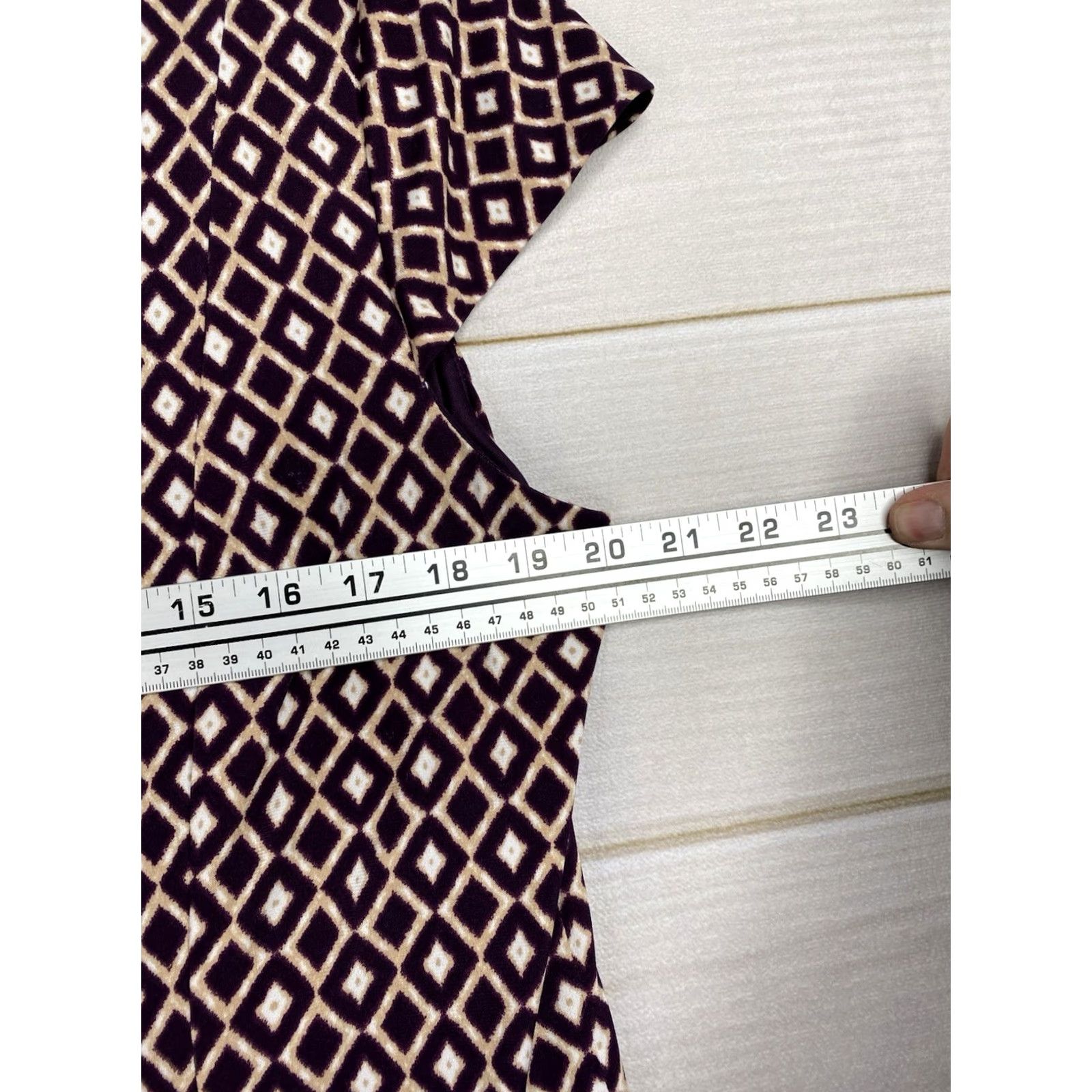 Vintage Jessica Howard Dress 16 Purple Geometric Print Stretch Knit Midi Cap Sleeve Zip Dress Size XXL / US 16-18 / IT 52-54 - 6 Thumbnail