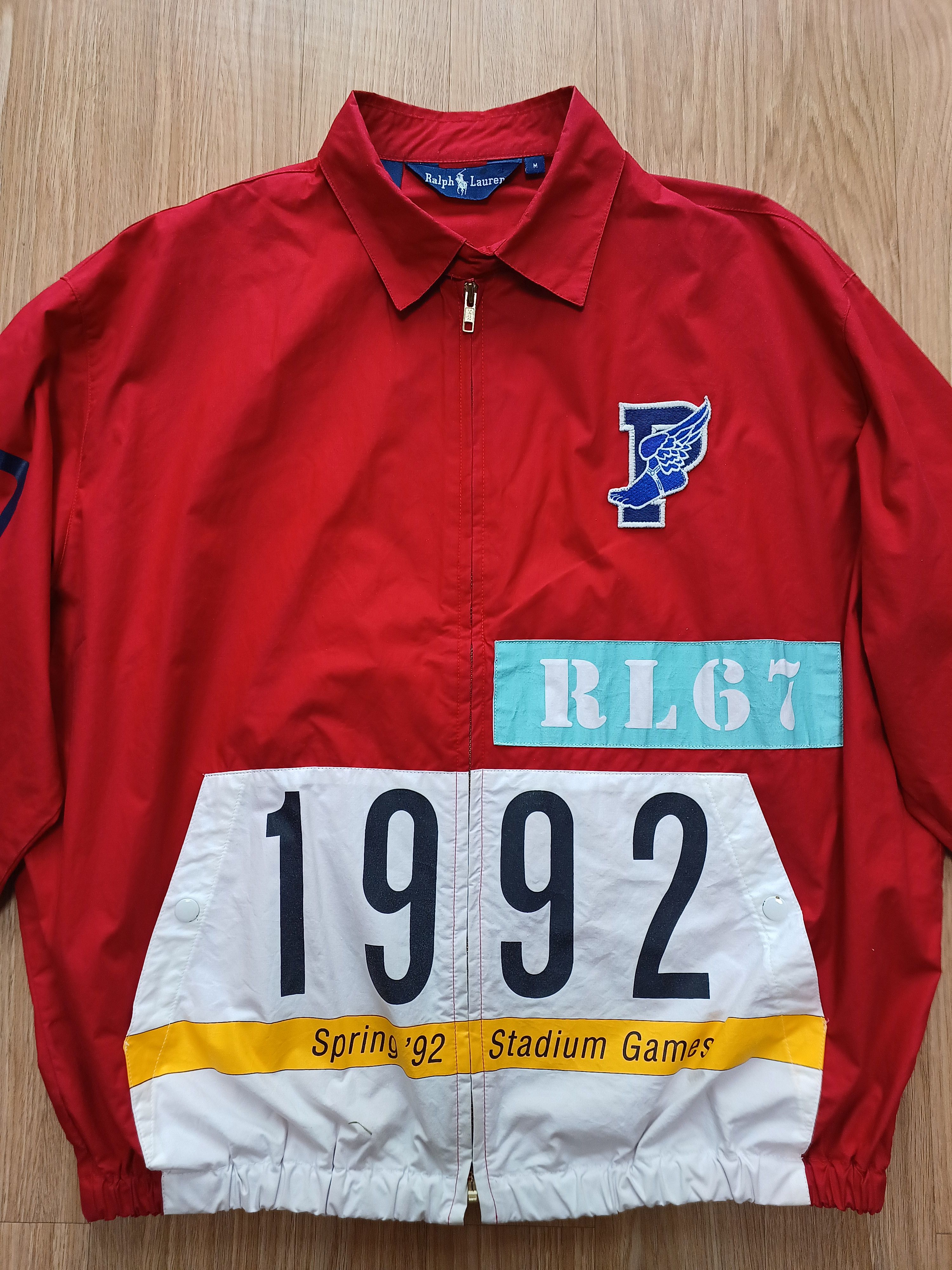 image of Polo Ralph Lauren 1992 Original Polo Stadium P Wing Jacket Ralph Laurent Rl in Red (Size Medium)