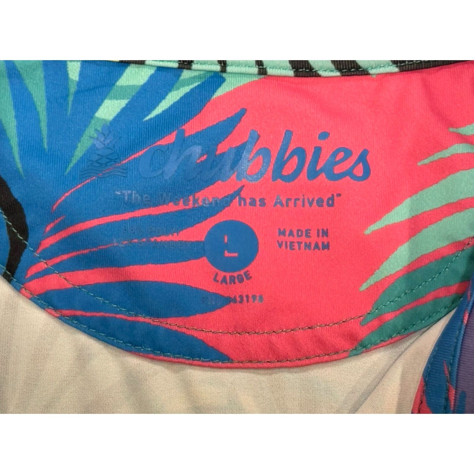 Chubbies Chubbies Polo Shirt Mens Large Multicolor Palm Tropical Leaf Stretch Golf EUC Size US L / EU 52-54 / 3 - 6 Thumbnail