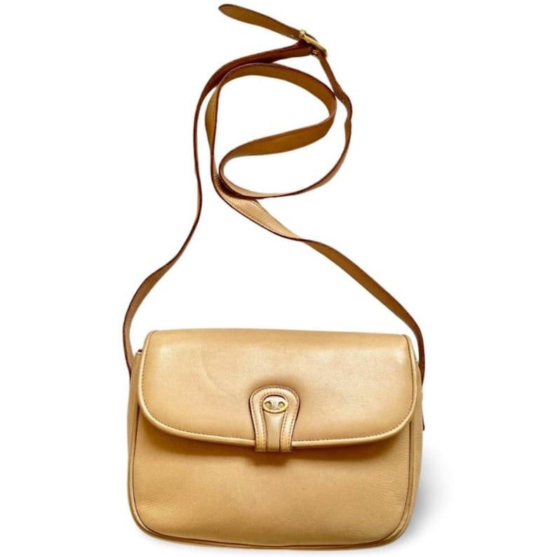 Celine CELINE Vintage beige leather shoulder bag with golden Triomphe ...