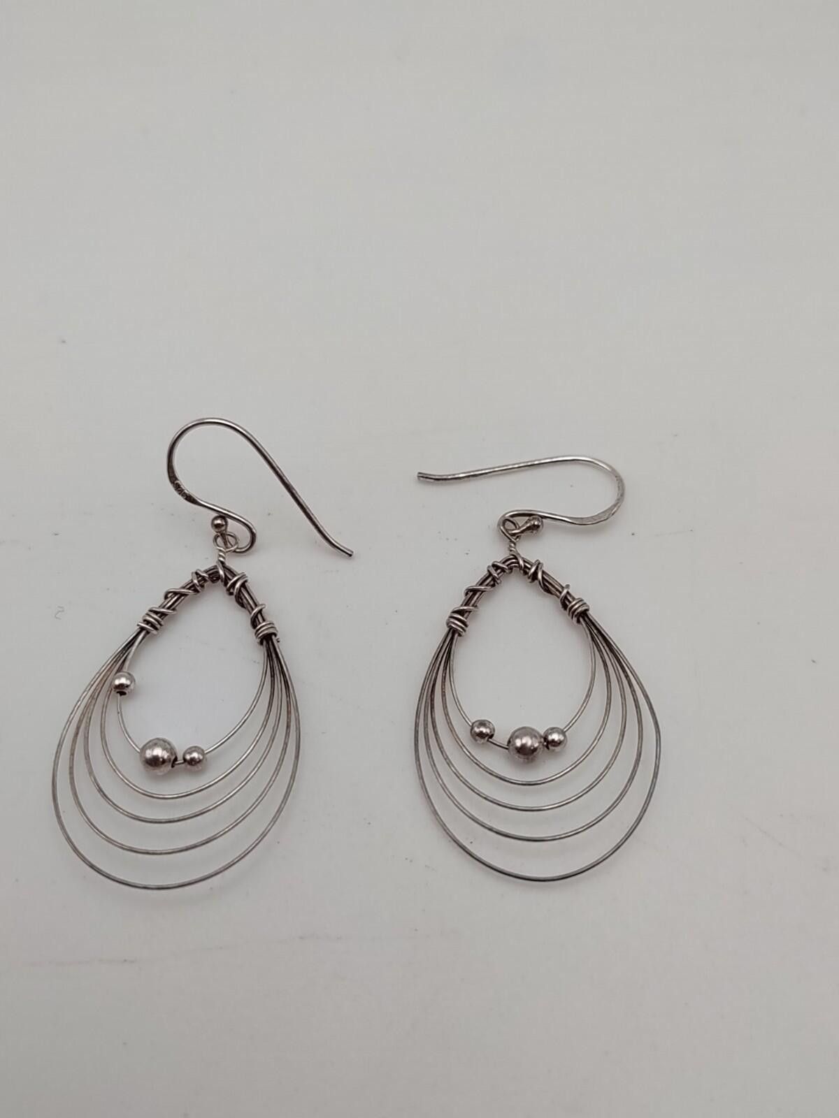 The Unbranded Brand Sterling Silver Wire Wrap Bead Teardrop Earrings 925 Size ONE SIZE - 2 Thumbnail
