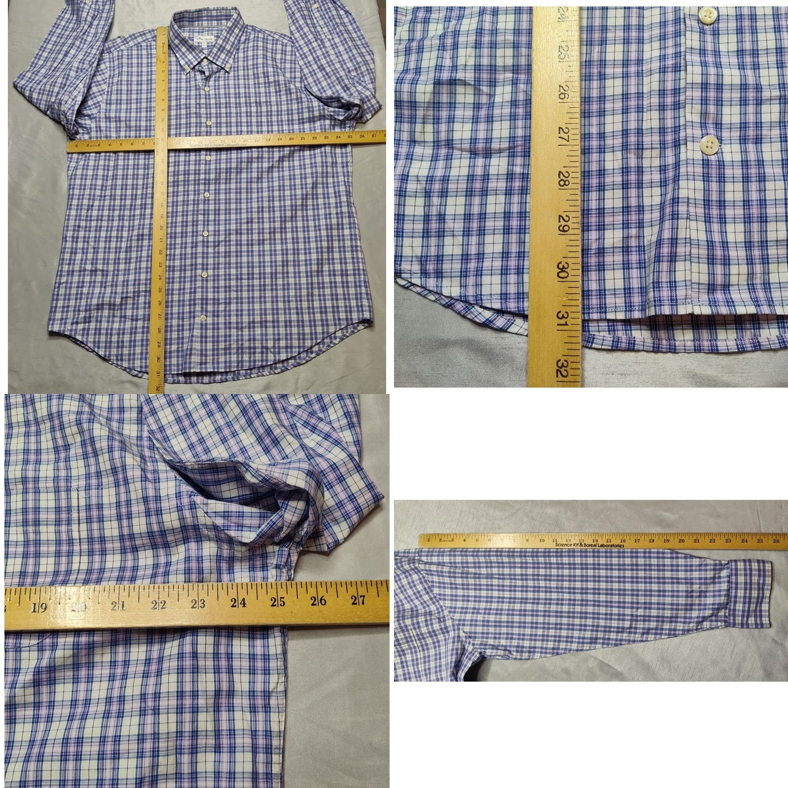 Peter Millar PETER MILLAR Button-Down Shirt Men XL Purple Blue Check 100% Cotton Long Sleeve Size US XL / EU 56 / 4 - 8 Thumbnail