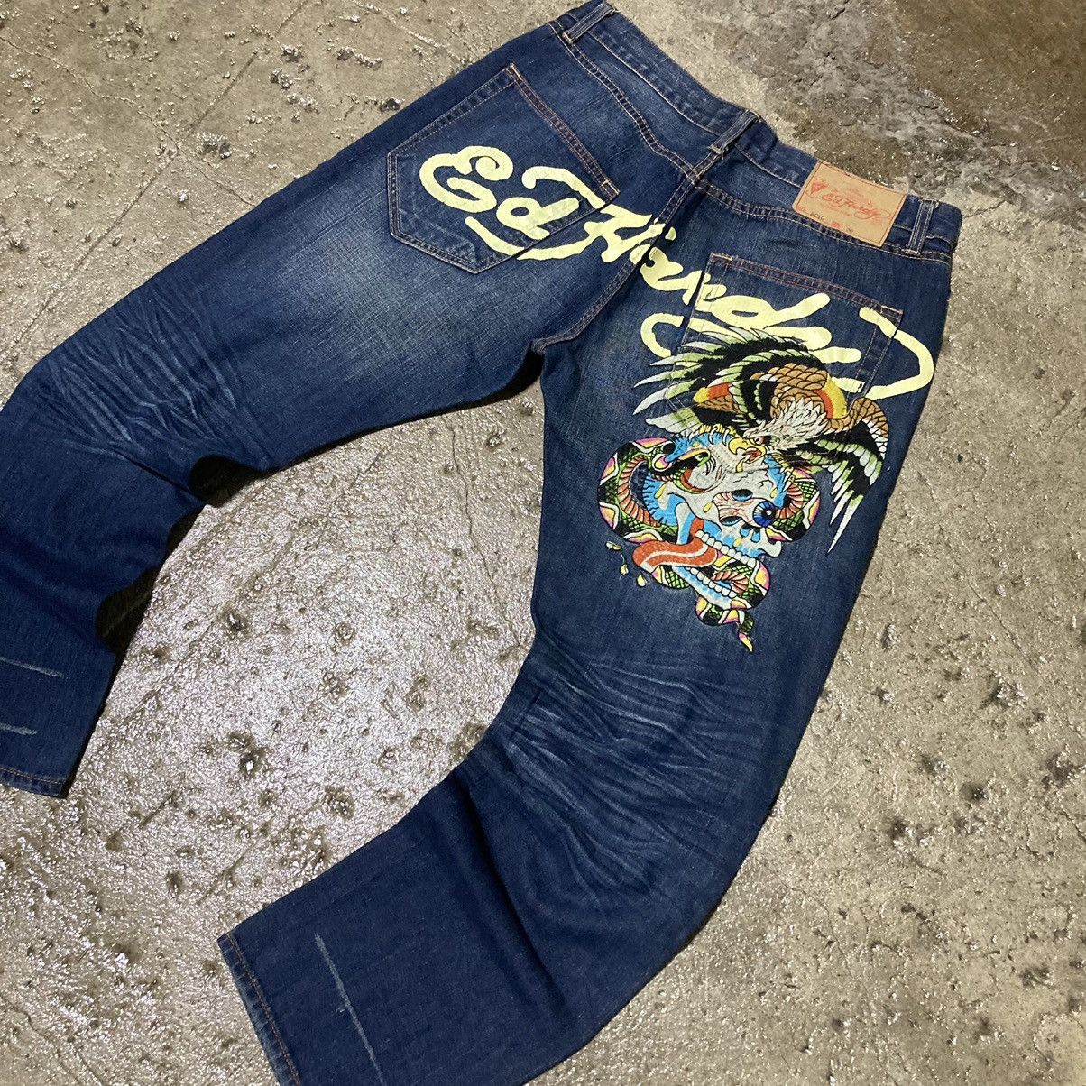 Ed Hardy × Japanese Brand × Vintage Crazy Vintage Y2K Ed Hardy Jeans Japanese Skull Skater Style Size US 36 / EU 52 - 3 Thumbnail