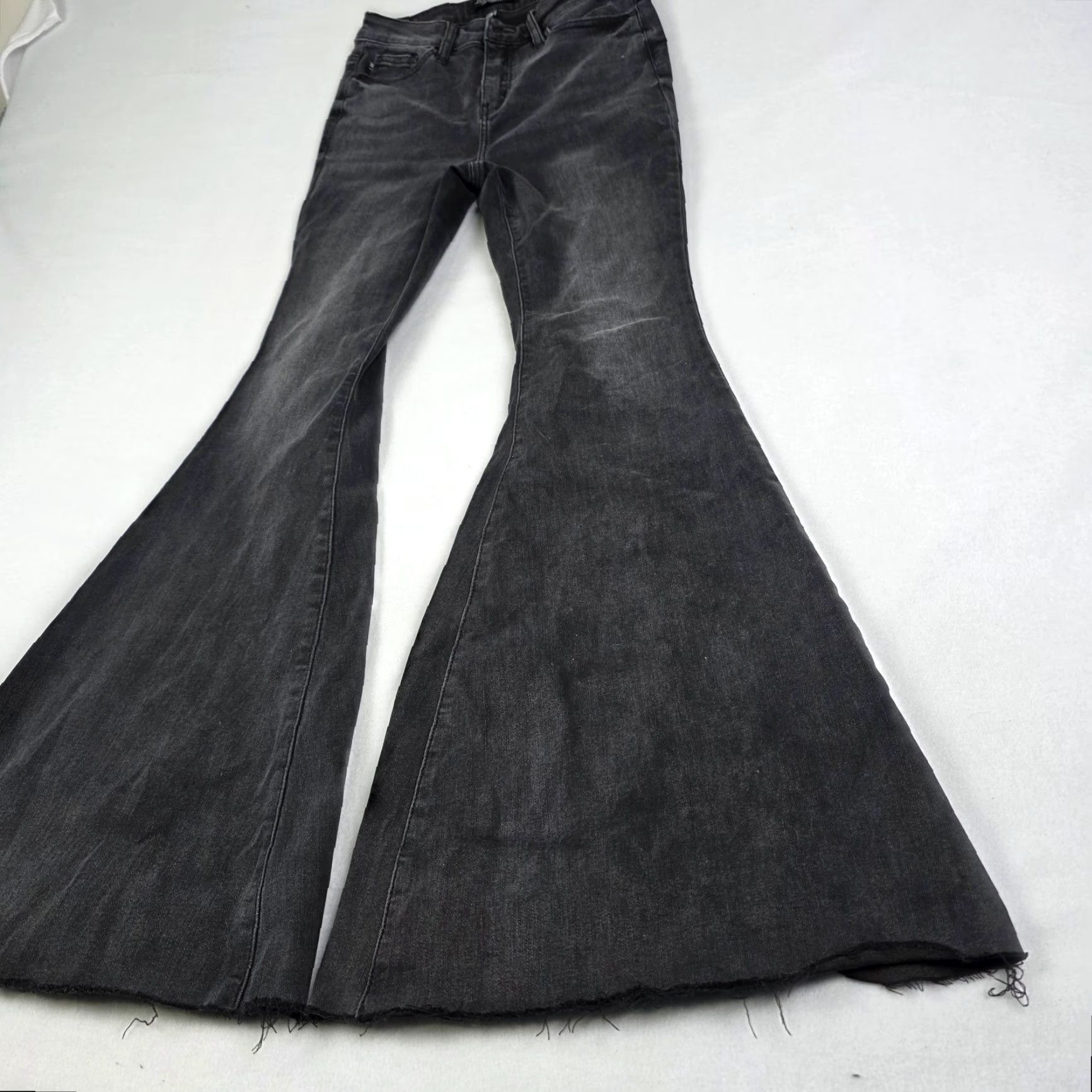 Vintage Judy Blue Jeans Womens Bellbottom High Rise Flared 26x33 Black Stretch Elastic Pockets 3/26 Juniors Size 26" / US 2 / IT 38 - 4 Thumbnail