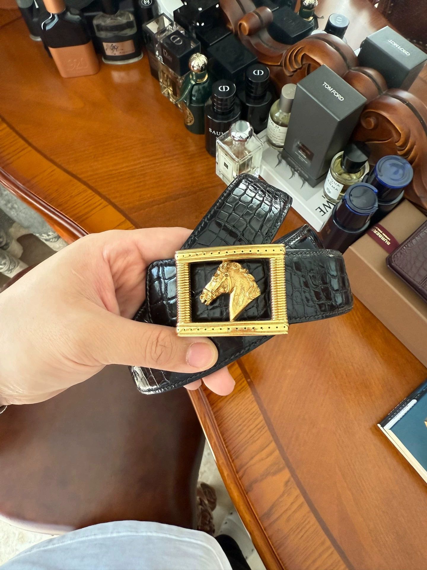 Stefano Ricci Stefano Ricci Gold Horsehead Buckle Glossy Croc 95 Size ONE SIZE - 1 Thumbnail