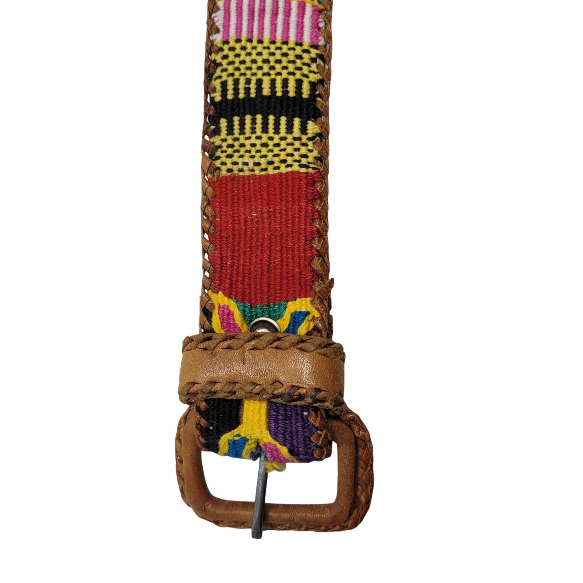 Vintage Vintage Handwoven Leather Patchwork Textile Belt M Southwest Size ONE SIZE - 2 Thumbnail