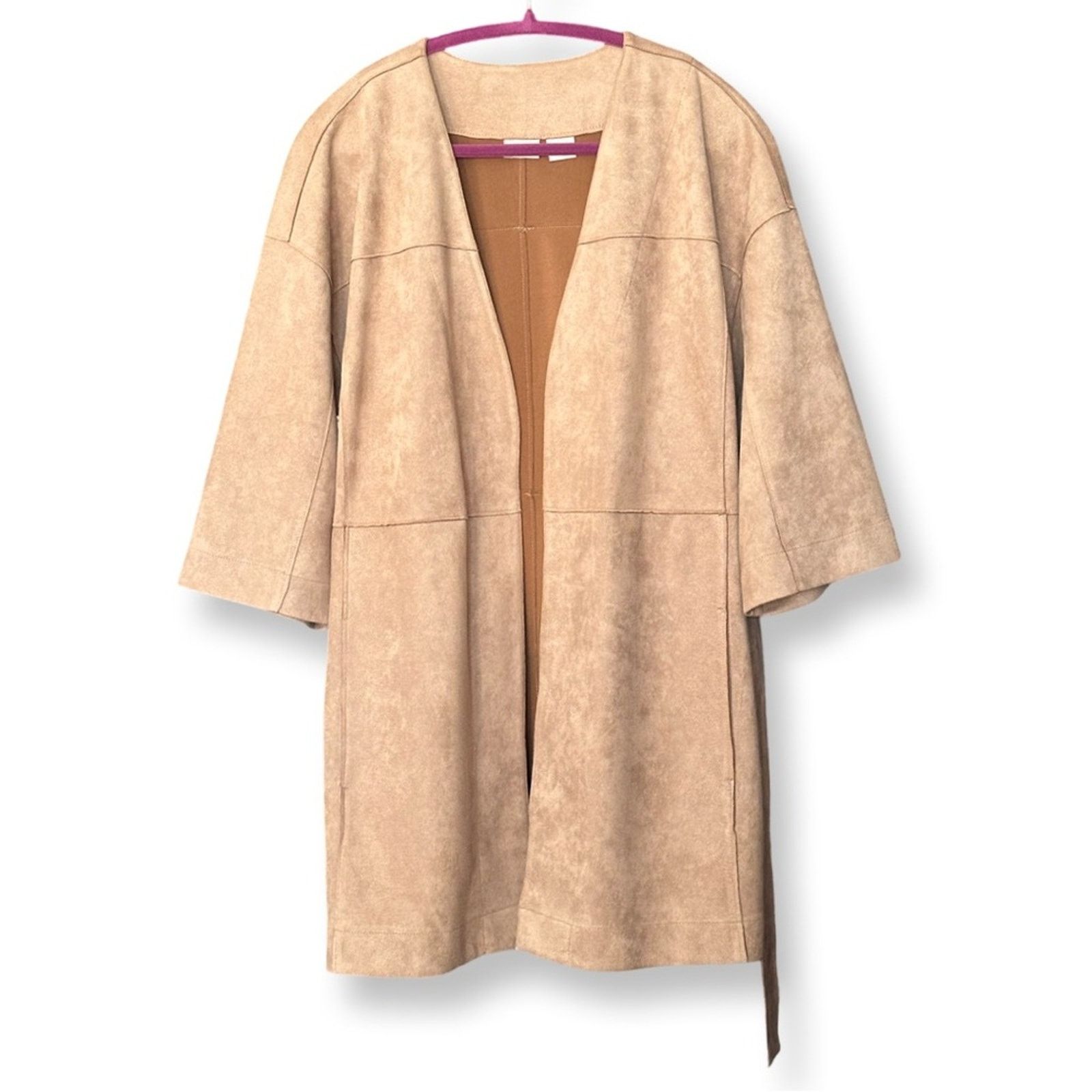 Chicos Chico’s Tan Faux Suede Kimono Coat With Belt Size M / US 6-8 / IT 42-44 - 4 Thumbnail
