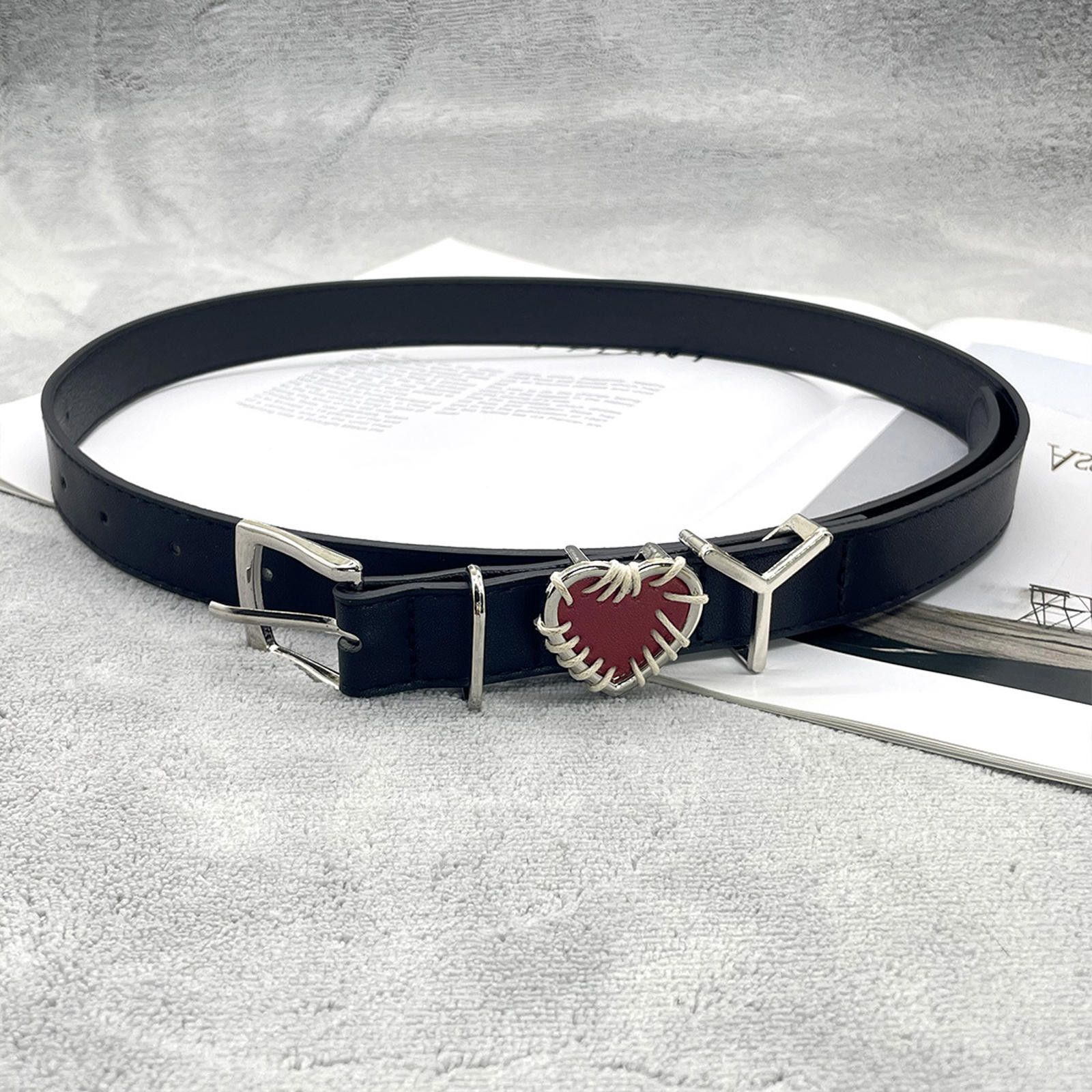 Vintage Heart Buckle Black Belt Size ONE SIZE - 6 Thumbnail