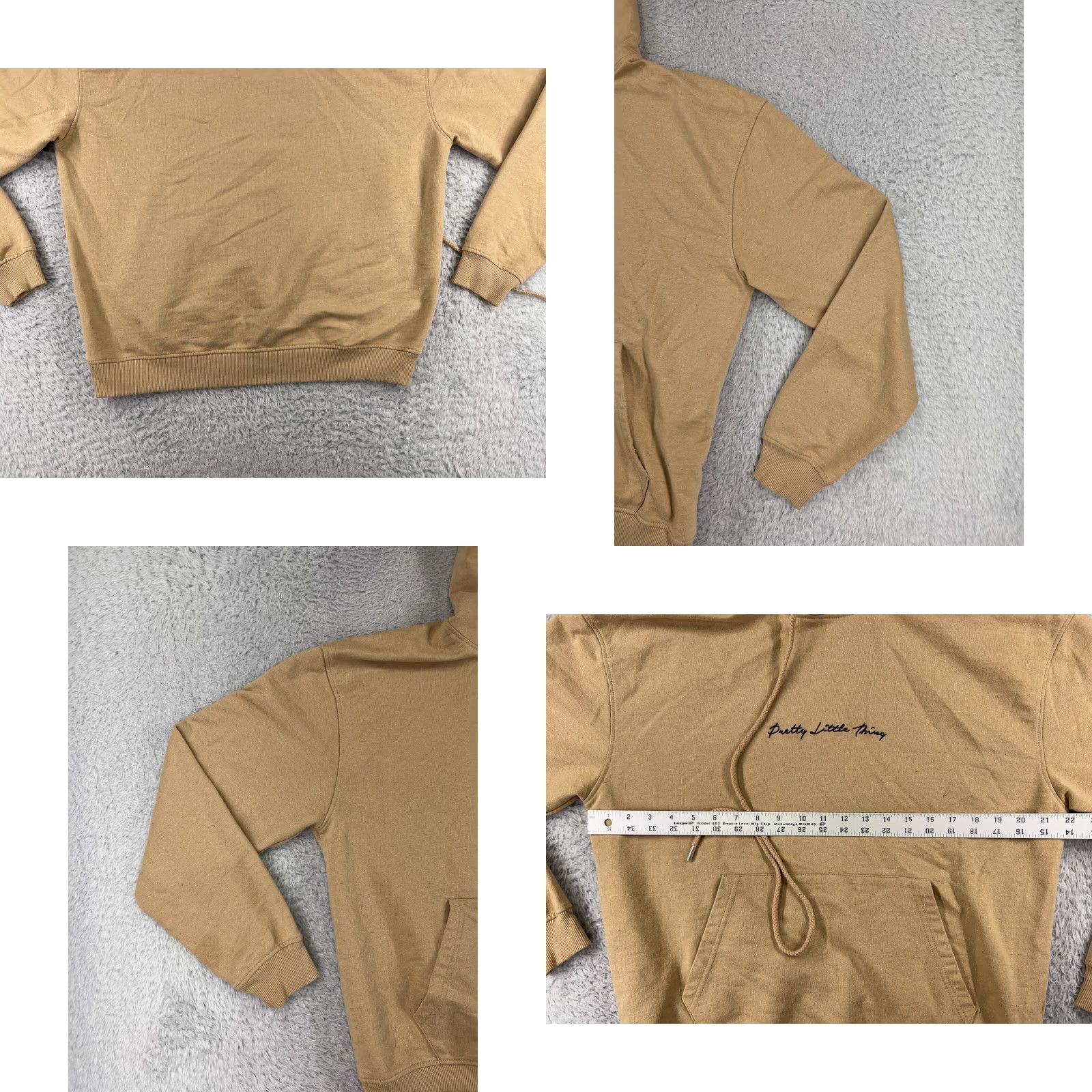 PrettyLittleThing VINTAGE PRETTYLITTLETHING Sweater Shirt Womens Medium Beige Hooded Pullover Kangaroo Pocket Size M / US 6-8 / IT 42-44 - 8 Thumbnail