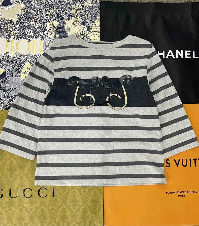 Hermes Hermes Gray Striped Print T-Shirt - dmc Size US M / EU 48-50 / 2 - 1 Thumbnail