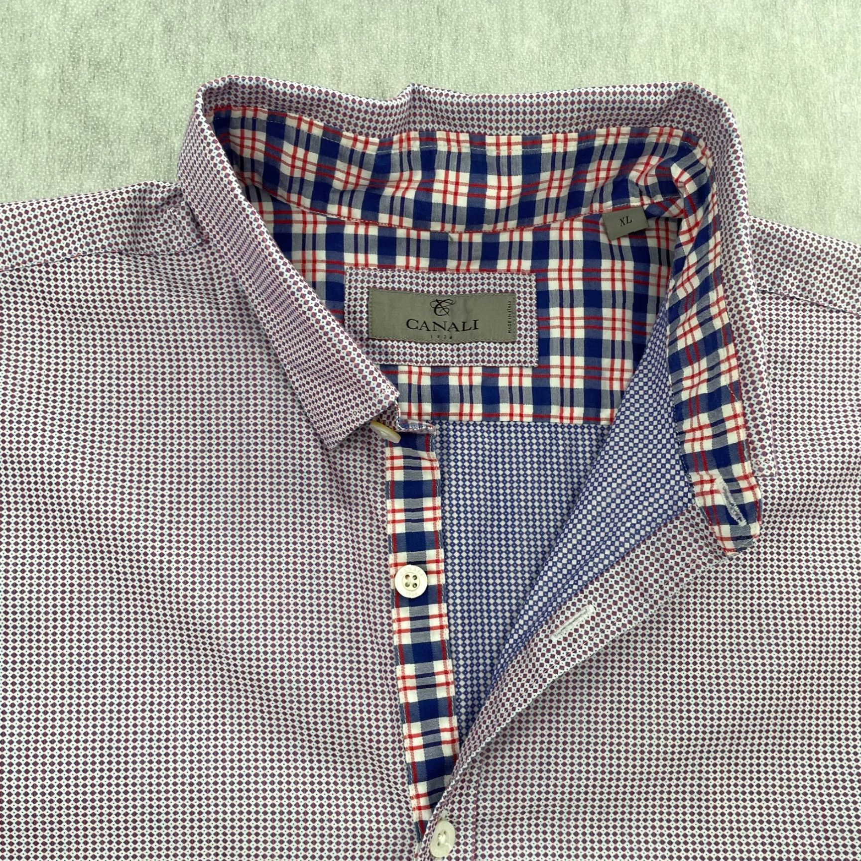 Canali VINTAGE Canali Dress Shirt Adult XL Red Blue Argyle Button Up Long Sleeve Made in Italy Mens Size US XL / EU 56 / 4 - 6 Thumbnail