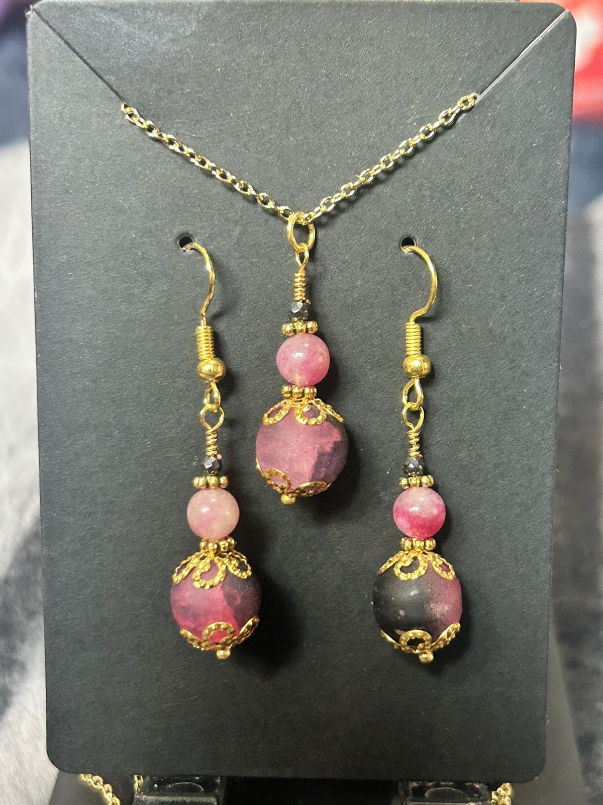 Handmade Handcrafted ombré crackle glass tourmaline necklace set Size ONE SIZE - 2 Thumbnail