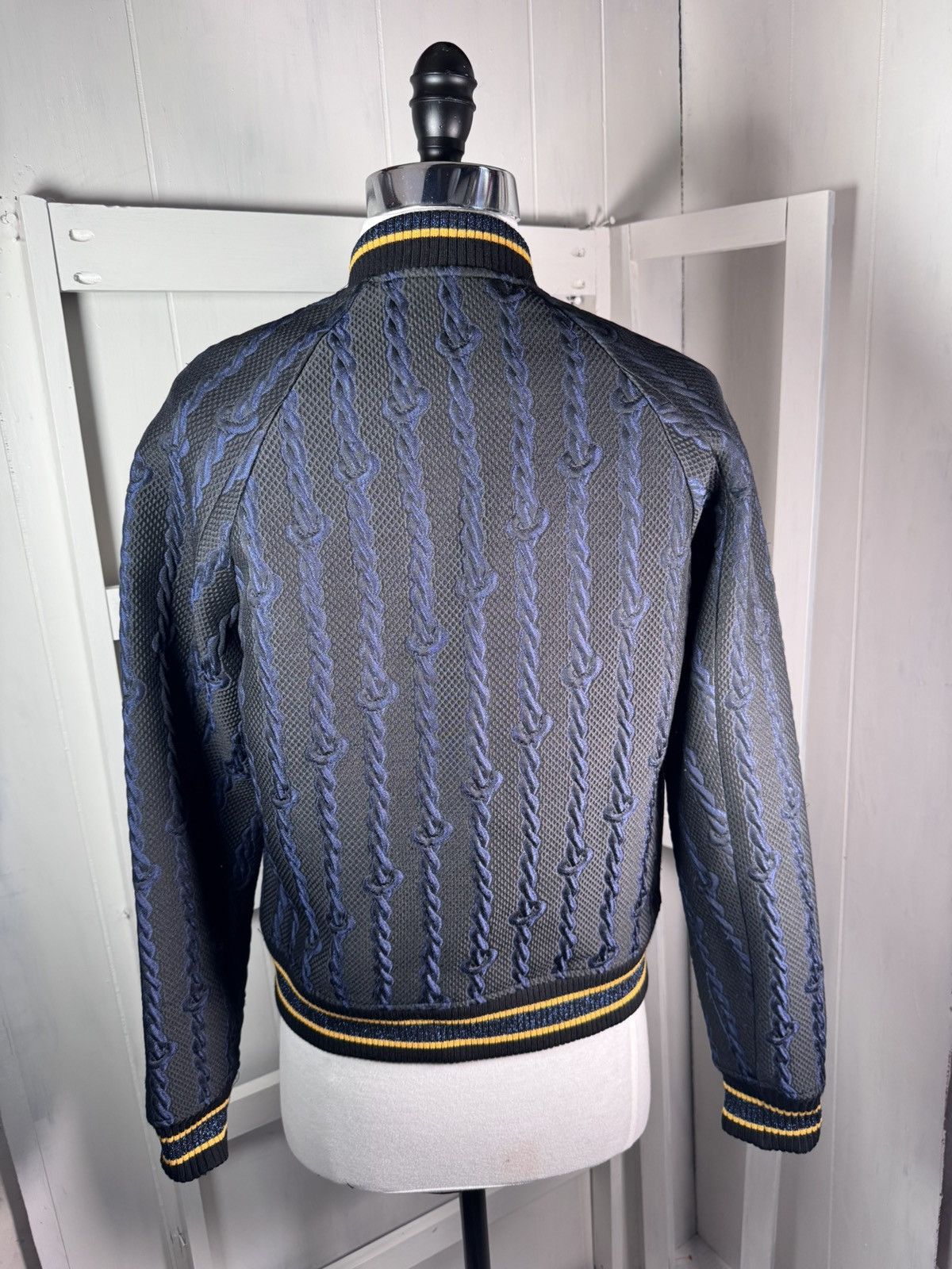 3.1 Phillip Lim VARSITY BOMBER Brocade Cable Print Black/Blue/Gold Size. Size XS / US 0-2 / IT 36-38 - 3 Thumbnail