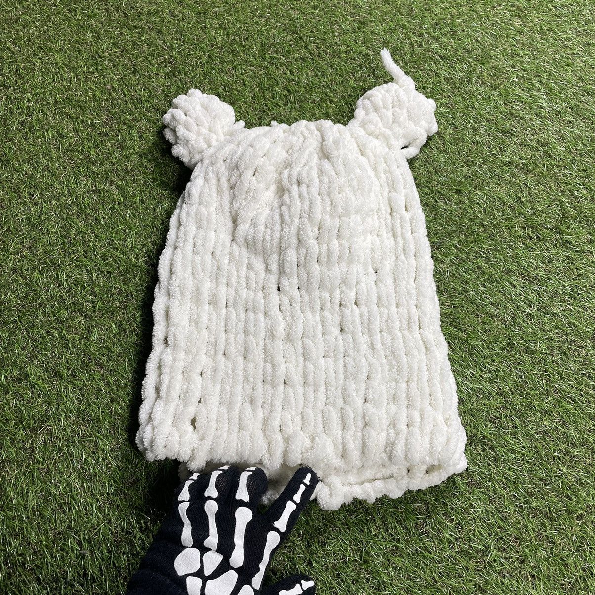 Vintage Vintage 90s Knit Beanie Mohair Fuzzy Alt Goth White Slim OS Size ONE SIZE - 8 Thumbnail