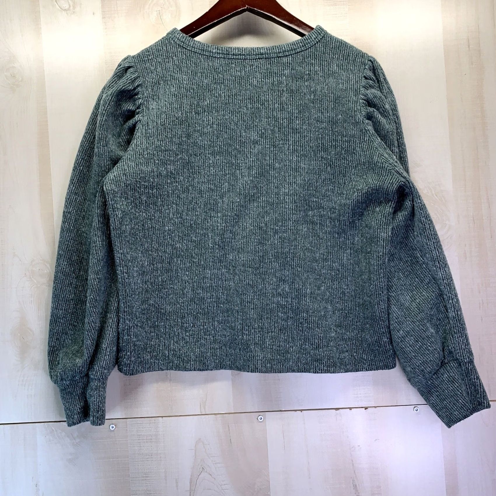 Zara Zara Women’s L Crop Balloon Sleeve Green Knit Sweater Top-4069 Size L / US 10 / IT 46 - 4 Thumbnail