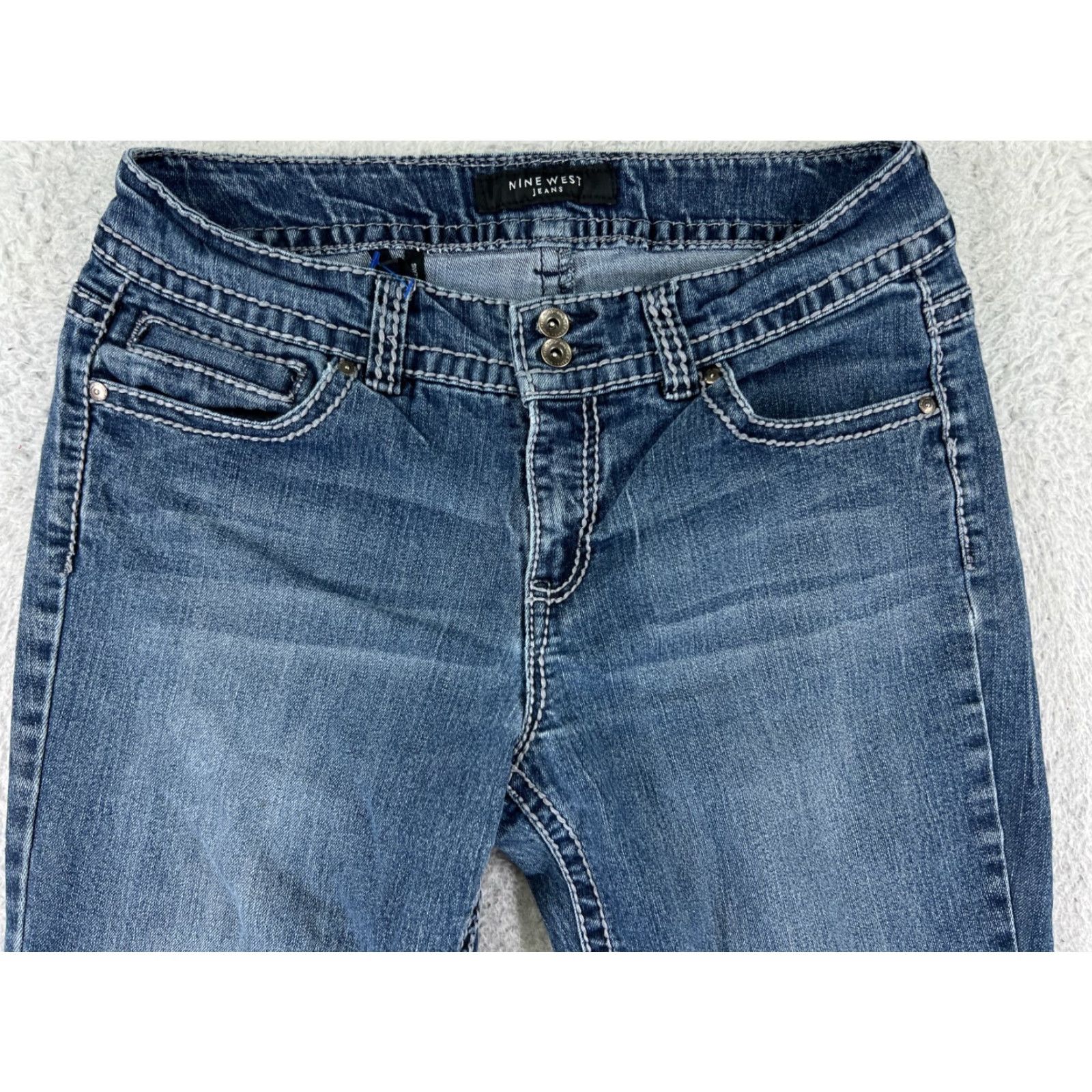 Nine West Nine West Jeans Womens 8 Blue Denim Straight Regular Mid Rise 5-Pocket Logo Embellished Bling-Detail Denim Pants Women's Jeans Size 30" / US 8 / IT 44 - 7 Thumbnail