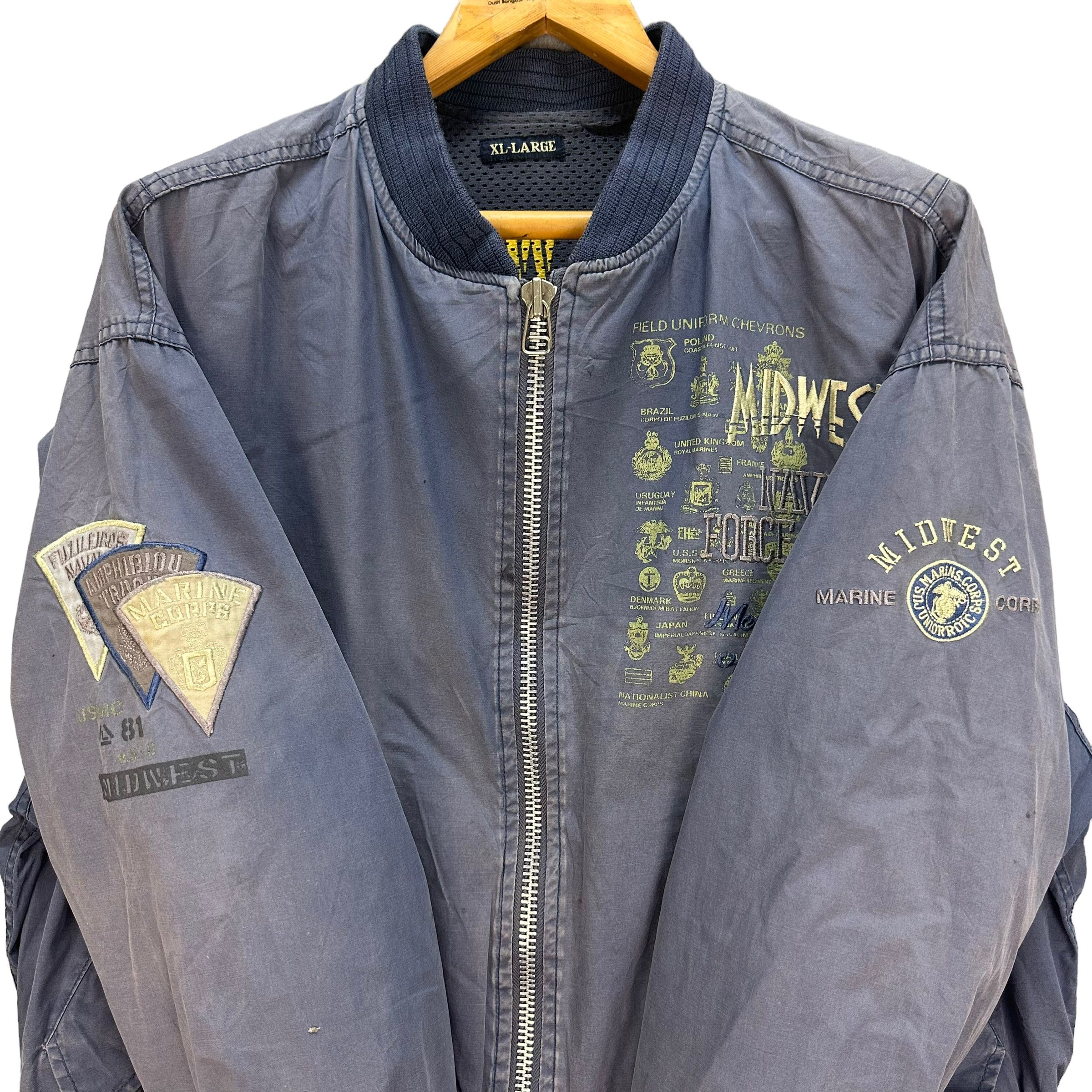 Vintage TRASHED🔥 MIDWEST NAVY FORCE UNITS BOMBER JACKET #7753-168 Size US XL / EU 56 / 4 - 12 Thumbnail
