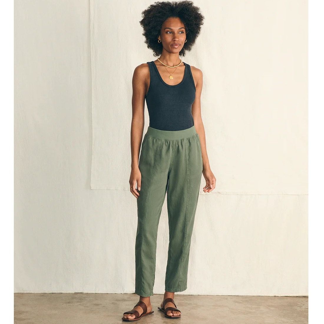 Faherty Faherty Arlie Pants Thyme Green Linen Blend Pull On Size XS Size 26" / US 2 / IT 38 - 2 Thumbnail