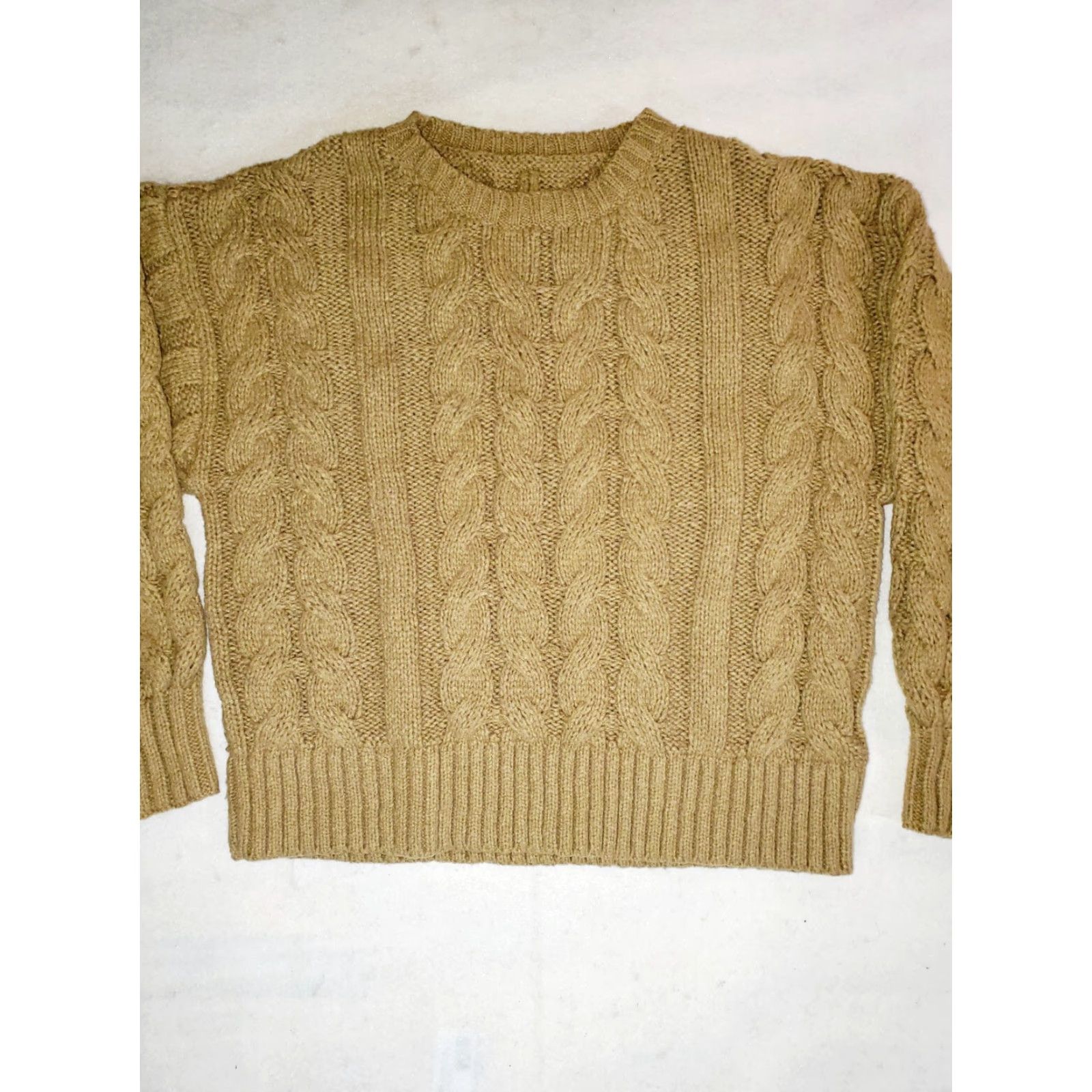 Vintage Dazy Long Sleeve Sweater Beige Cable Knit Size S-M Polyester Crew Neck Womens Pullover Classic All Seasons Size S / US 4 / IT 40 - 2 Thumbnail