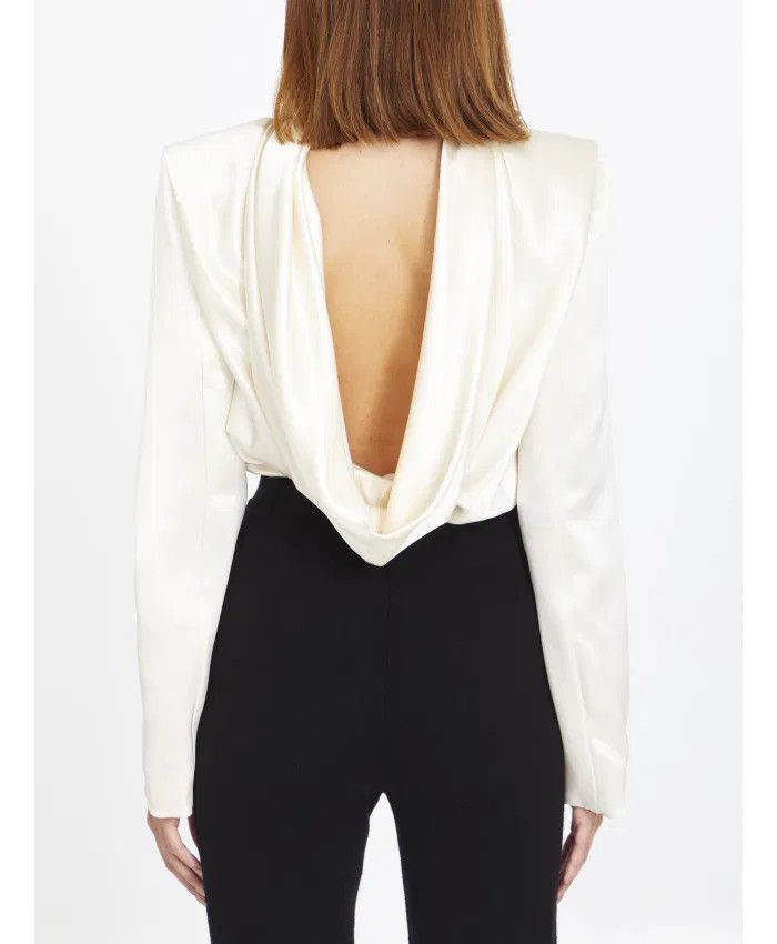 Saint Laurent Paris o1s1wg111124 Cowl-Back Blouse in Silk Satin Crepe in White Size M / US 6-8 / IT 42-44 - 2 Thumbnail