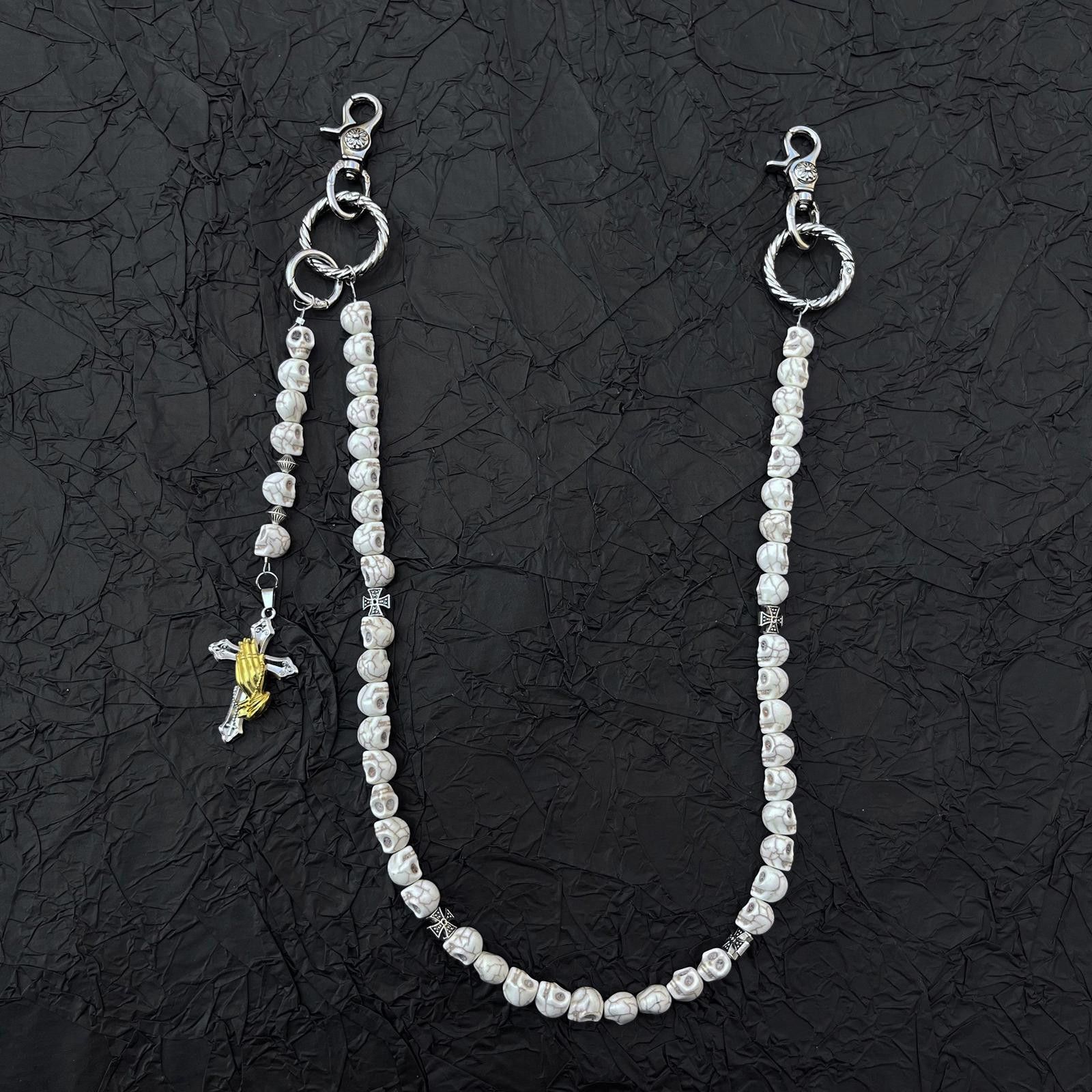 Other Beaded Skeleton White Turquoise Chain Wallet With Cross Size ONE SIZE - 3 Thumbnail