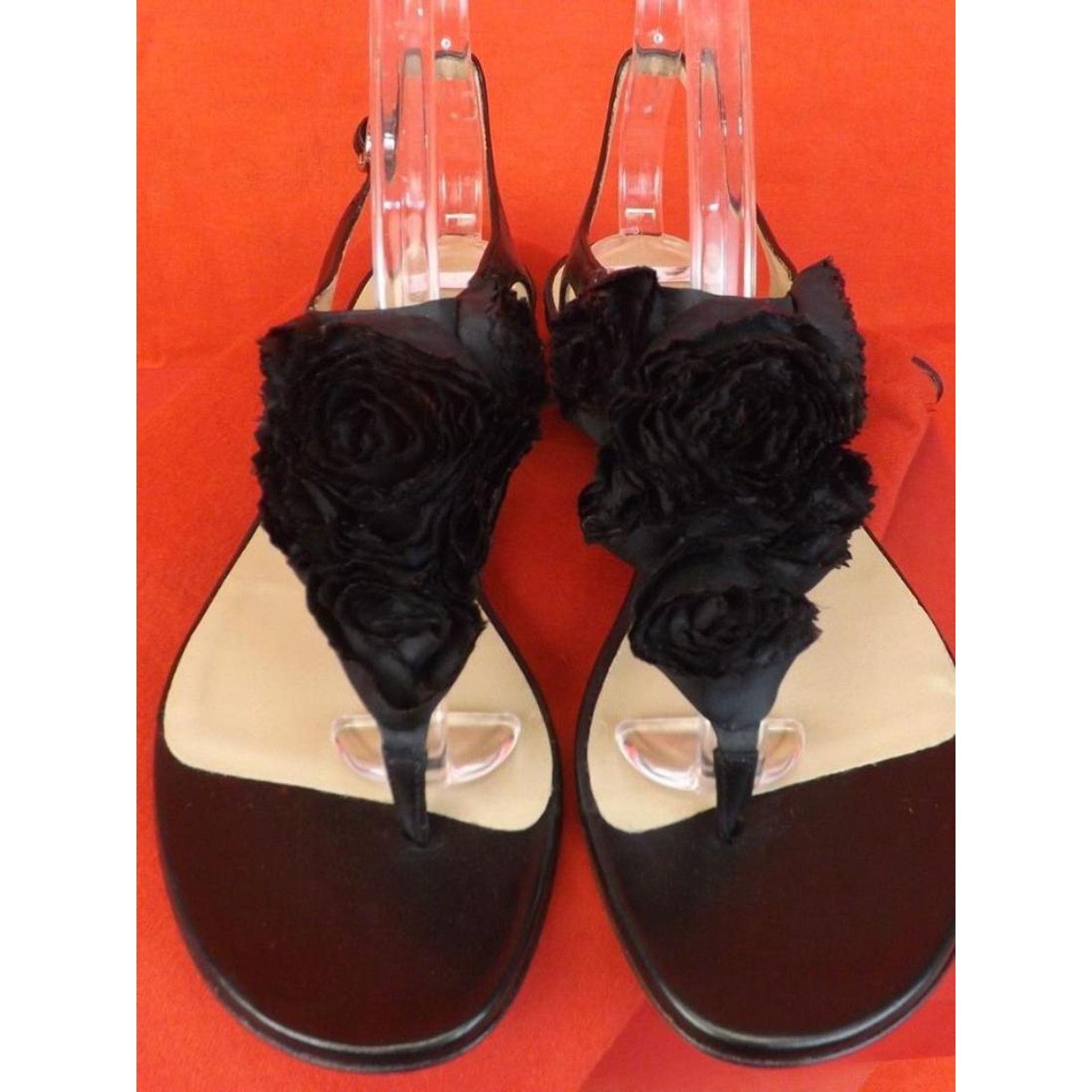 Valentino BLACK LEATHER ROSETTE FLOWER FLATS THONG SANDALS 36.5 $595 Size US 6.5 / IT 36.5 - 3 Thumbnail