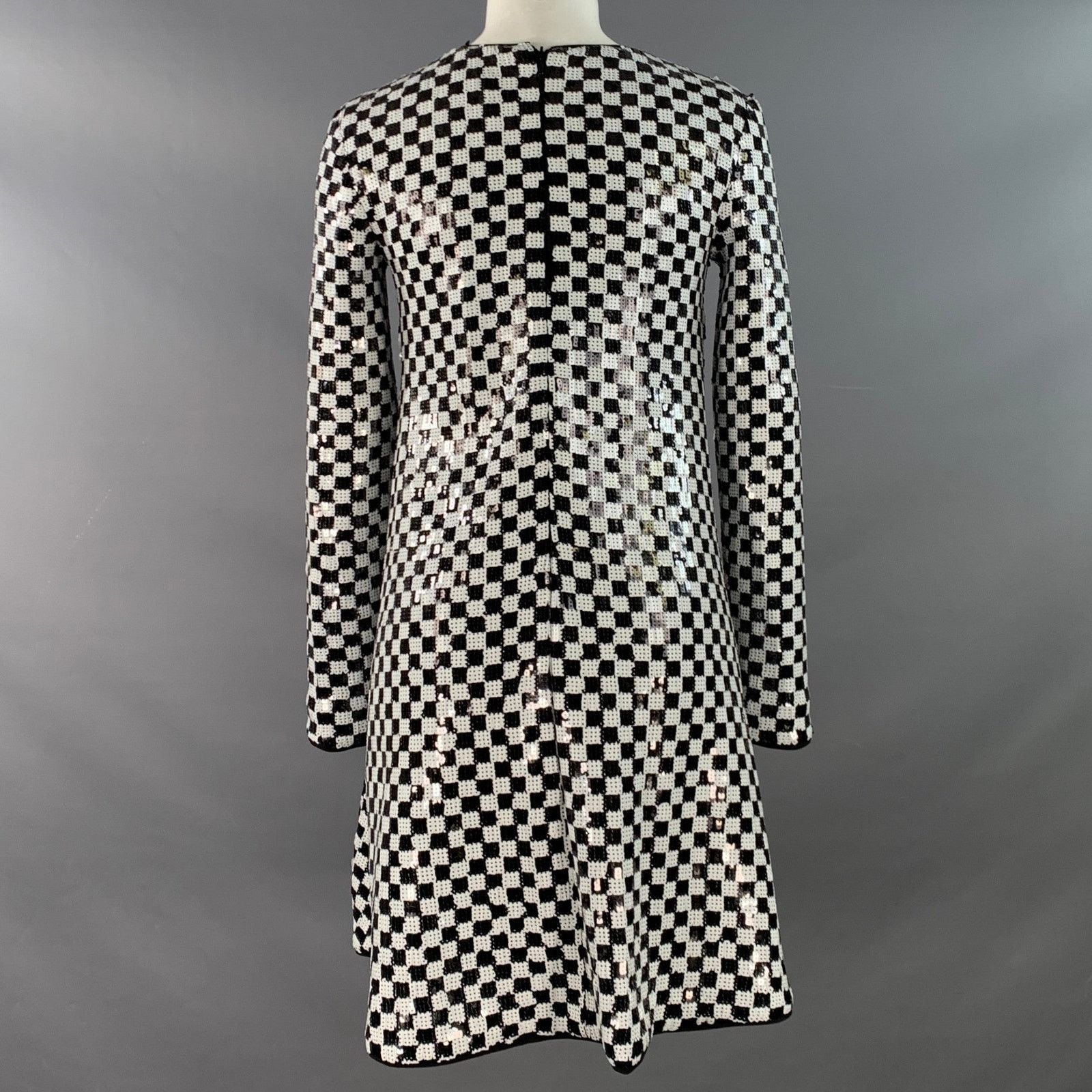 Emporio Armani Size 4 Black White Polyester Blend Sequined Checkered Dress Size S / US 4 / IT 40 - 4 Thumbnail