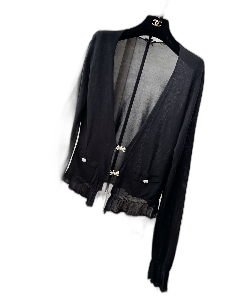 Chanel Chanel Black Cardigan with Ruffles and Bow Size S / US 4 / IT 40 - 1 Thumbnail
