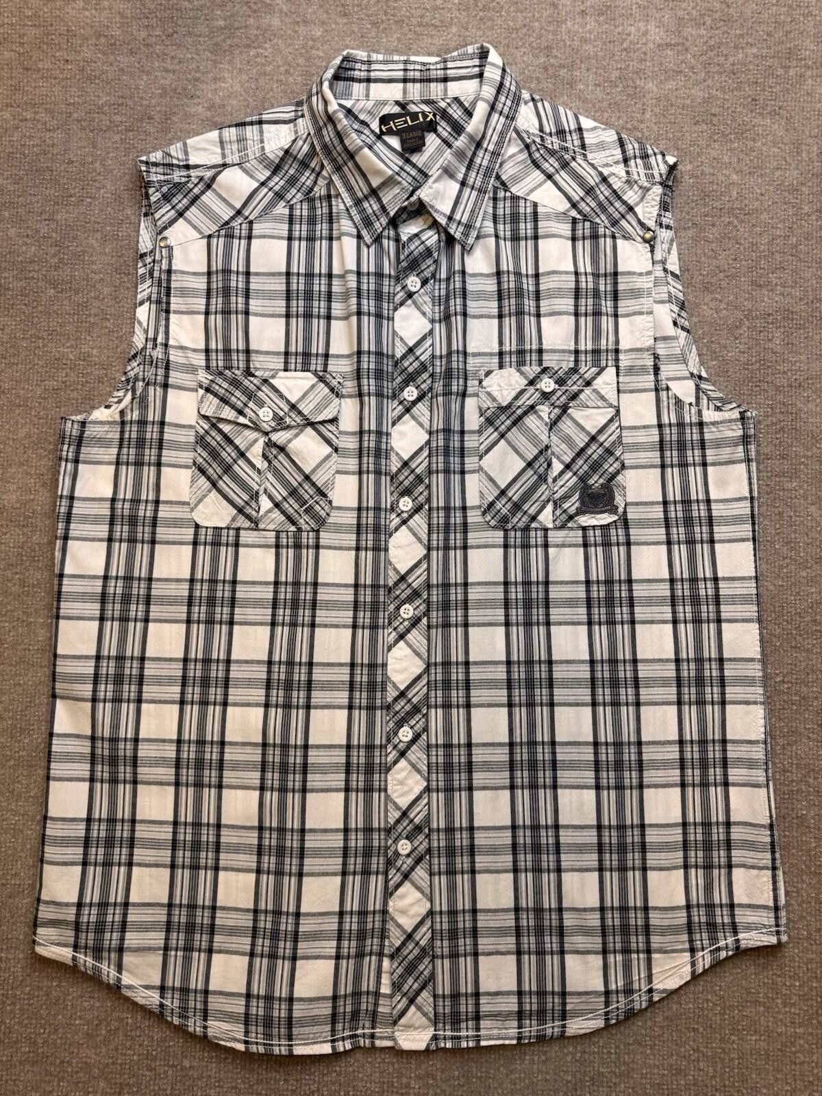 Helix Helix Men's XL Gray Plaid Sleeveless Button Down [737] Size US XL / EU 56 / 4 - 2 Thumbnail