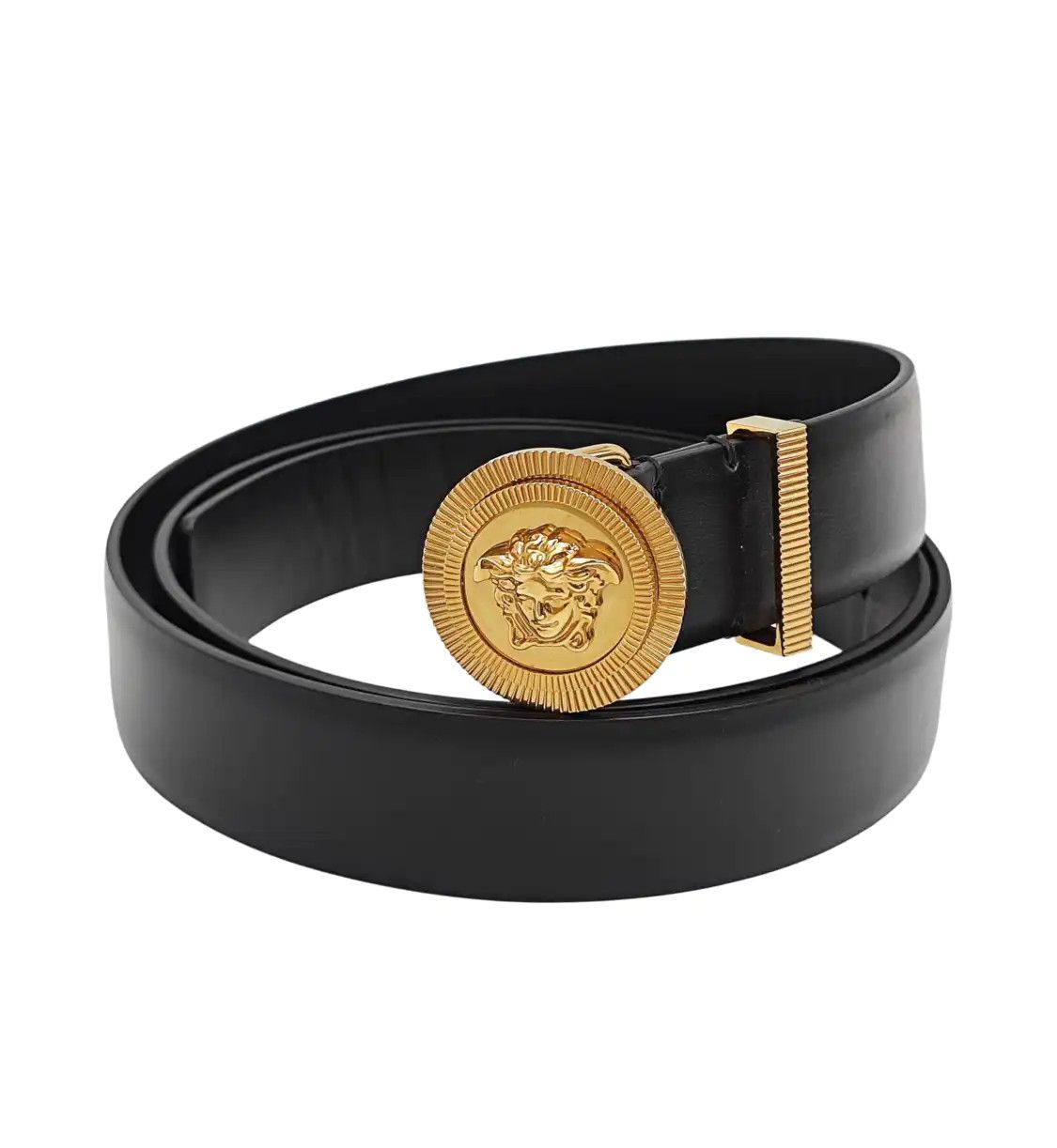 Versace Black Leather Plate Buckle Women's Belt Long 116 Cm Wide 3 Cm, Women's