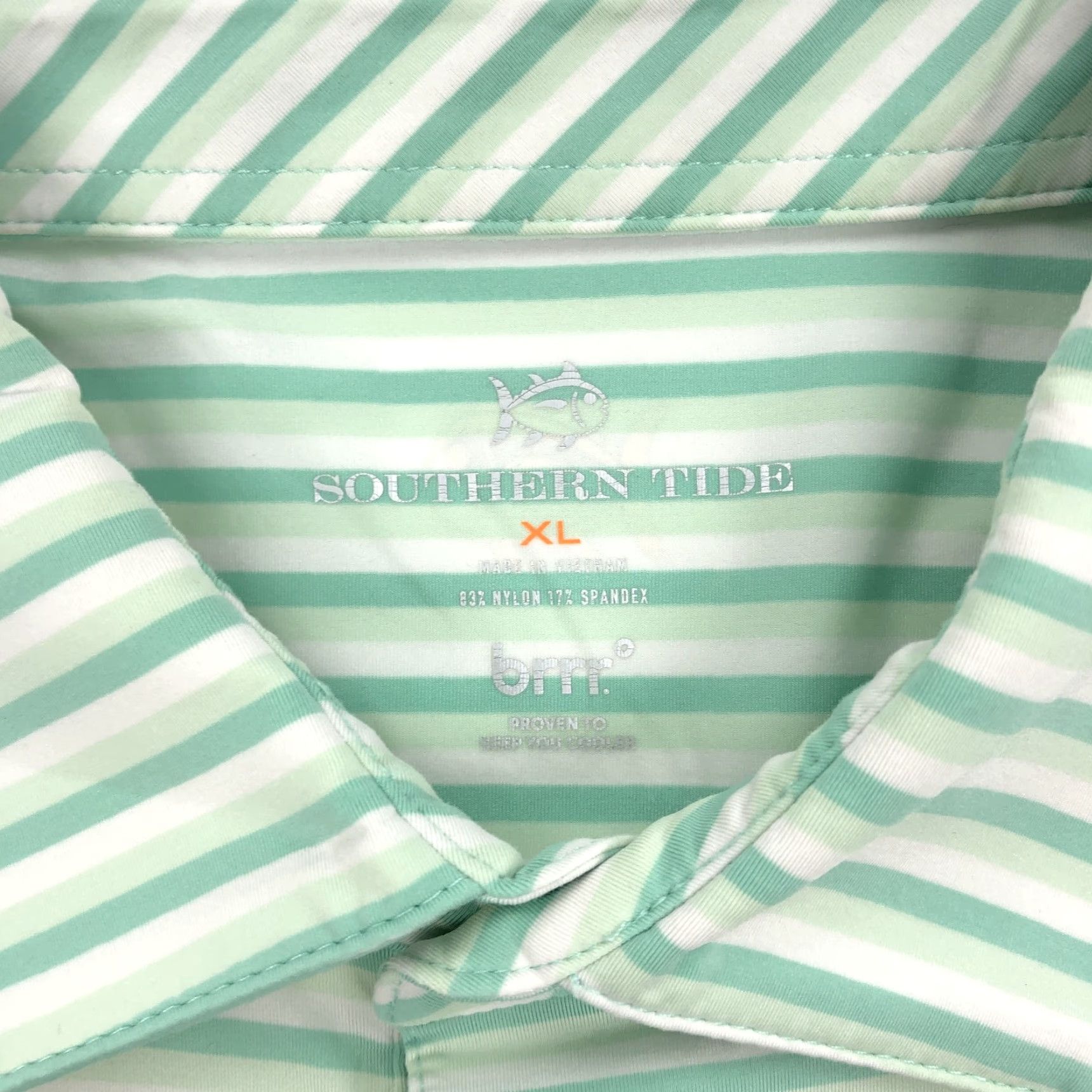 Southern Tide Southern Tide brrr° Polo Shirt Men XL Green White Striped Performance Shirt Polo Shirt Size US XL / EU 56 / 4 - 3 Thumbnail