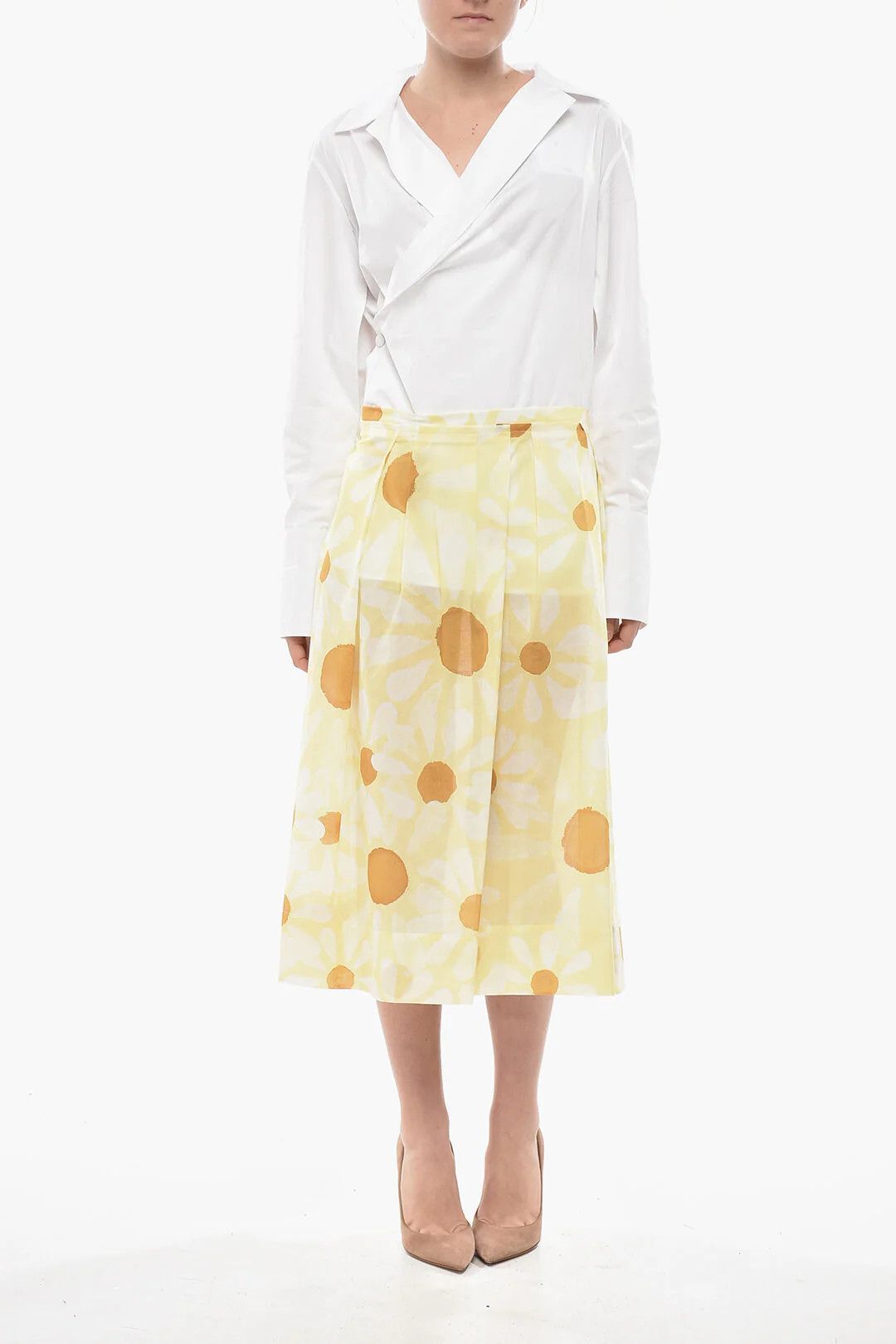 Marni og1mm0326 Cotton Flared Skirt in Yellow Size 32" / US 10 / IT 46 - 4 Thumbnail