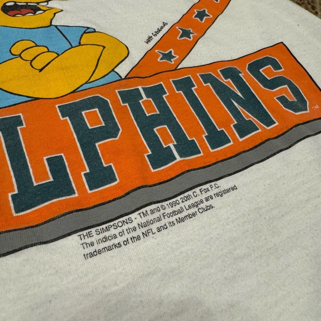 The Simpsons Vintage 1990 Bart Simpson Miami Dolphins Graphic Tee T-shirt Size US L / EU 52-54 / 3 - 3 Thumbnail