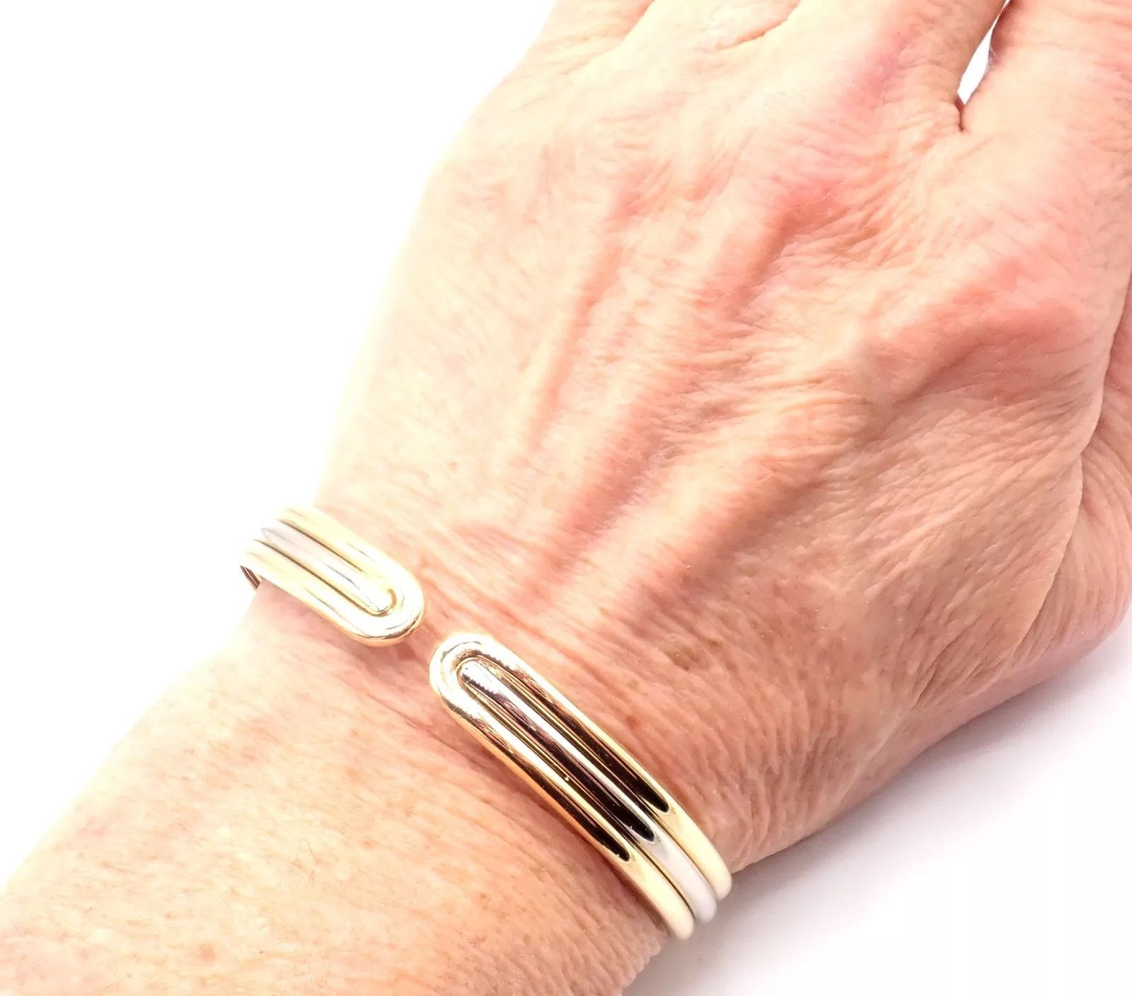 Van Cleef & Arpels 18k Yellow & White Gold Bangle Cuff Bracelet Size ONE SIZE - 13 Thumbnail