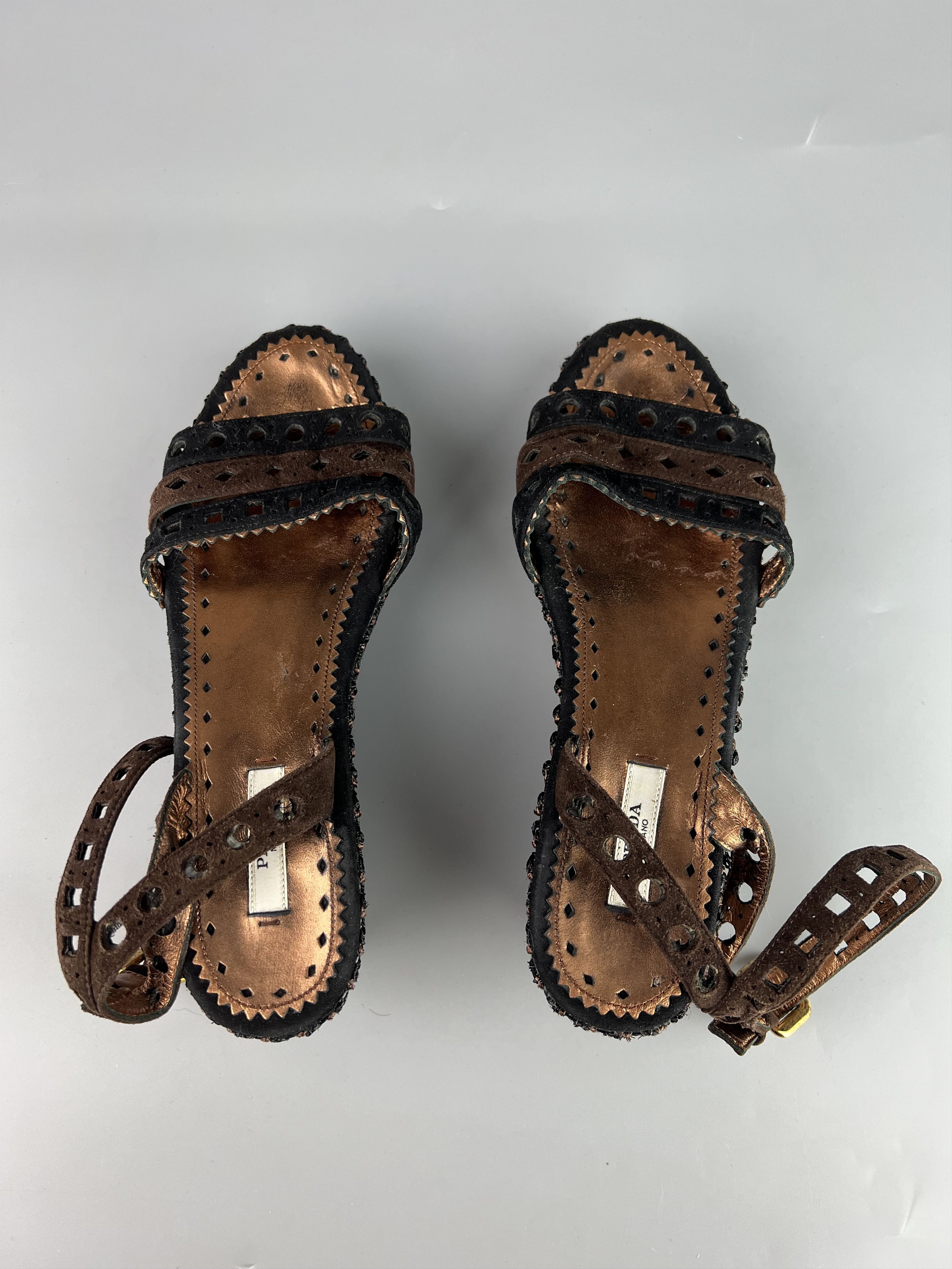 Prada Prada Women's Wedge Sandals Open Toe Ankle Straps Size 38 Size US 8 / IT 38 - 4 Thumbnail