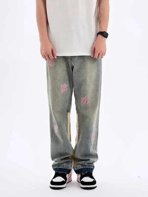 VIBE Washed distressed embroidered lettering jeans Size US 34 / EU 50 - 3 Thumbnail