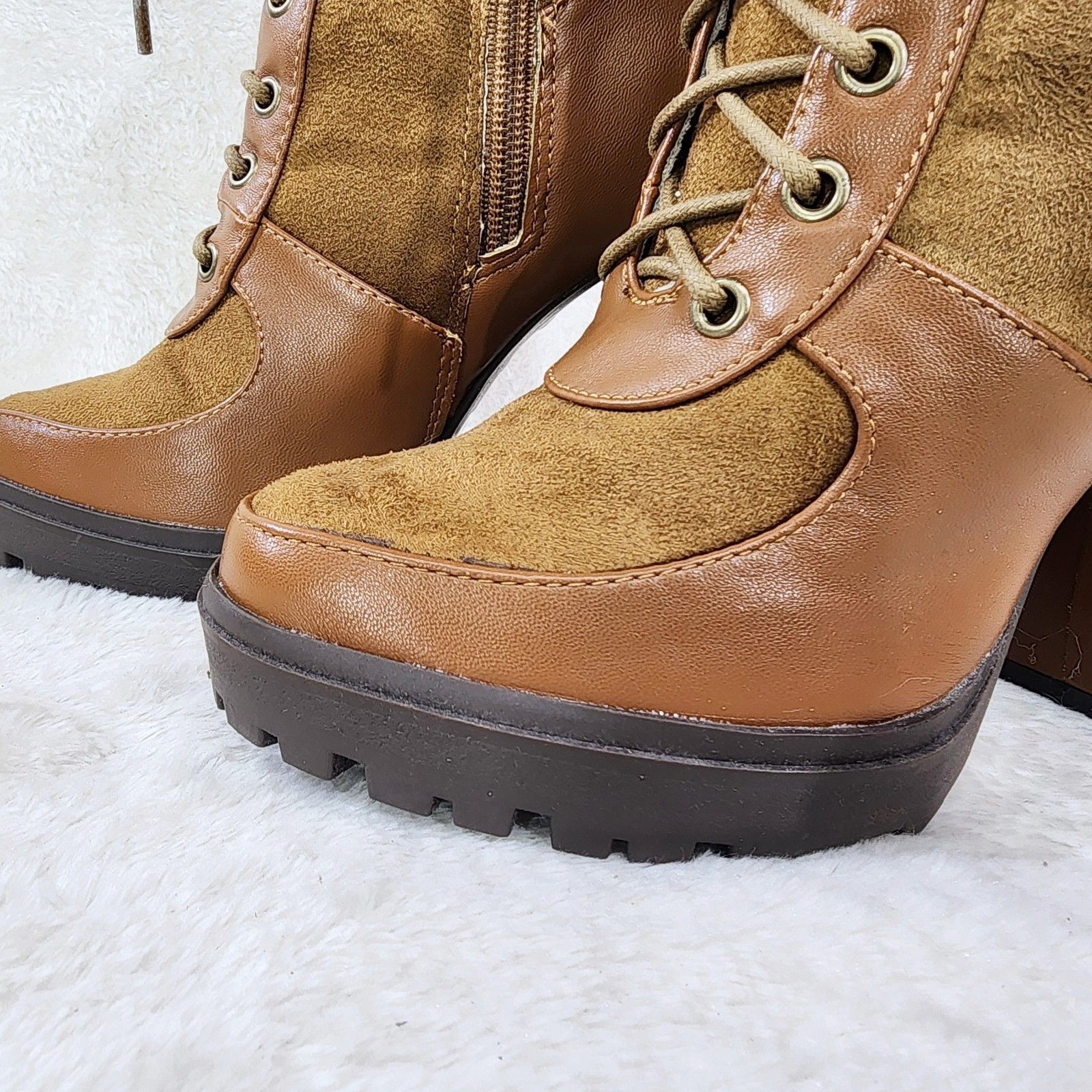 Other Park Ave Brown / Tan Faux Suede Chunky Platform High Heel An Size US 5.5 / EU 38 - 6 Thumbnail