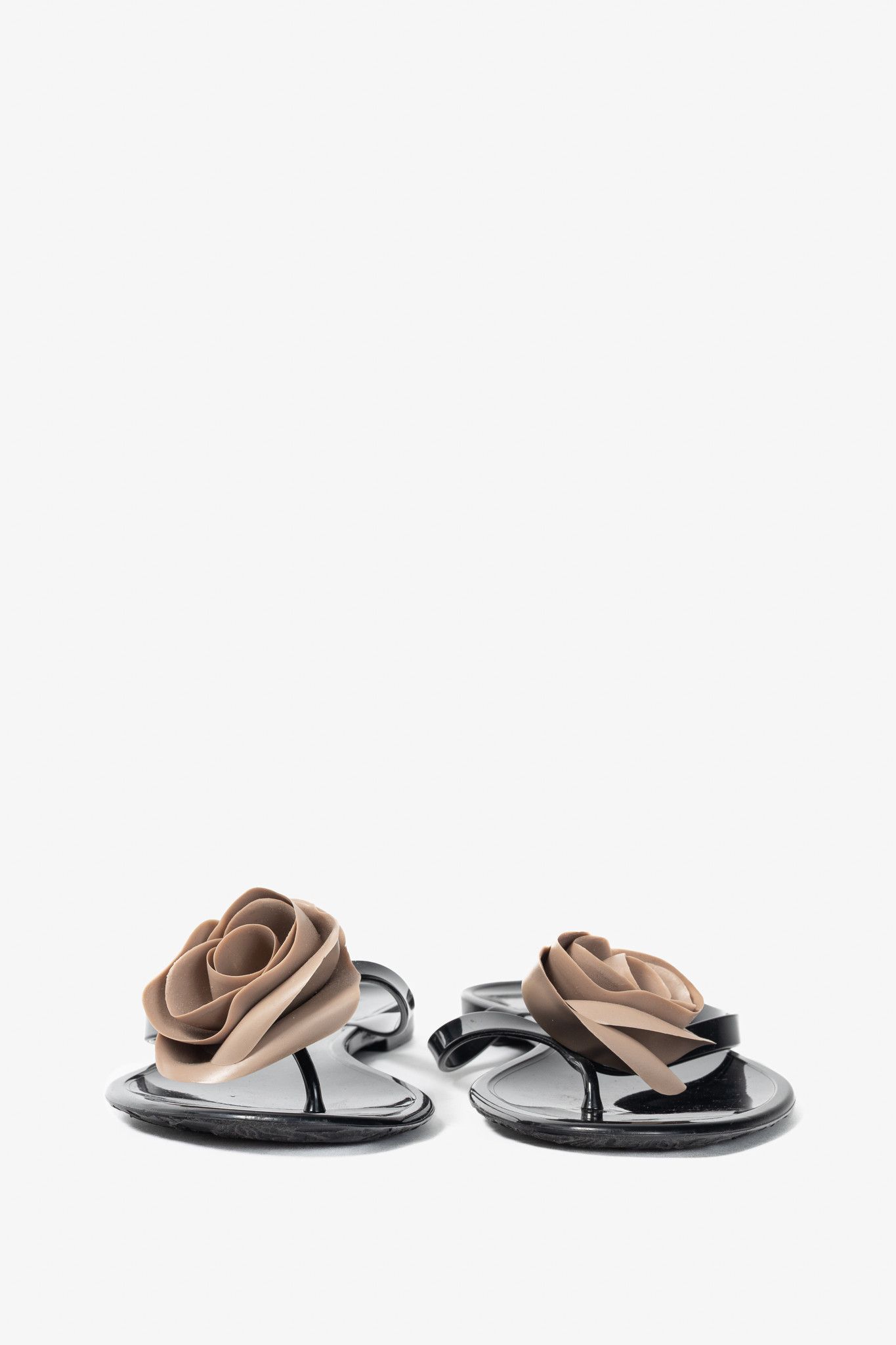 Valentino Garavani Black Rose Jelly Thong Sandals