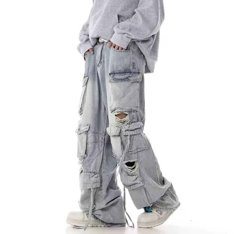 Japanese Brand × Jean Multi pocket ripped workwear wide leg cargo jeans Size US 28 / EU 44 - 1 Thumbnail