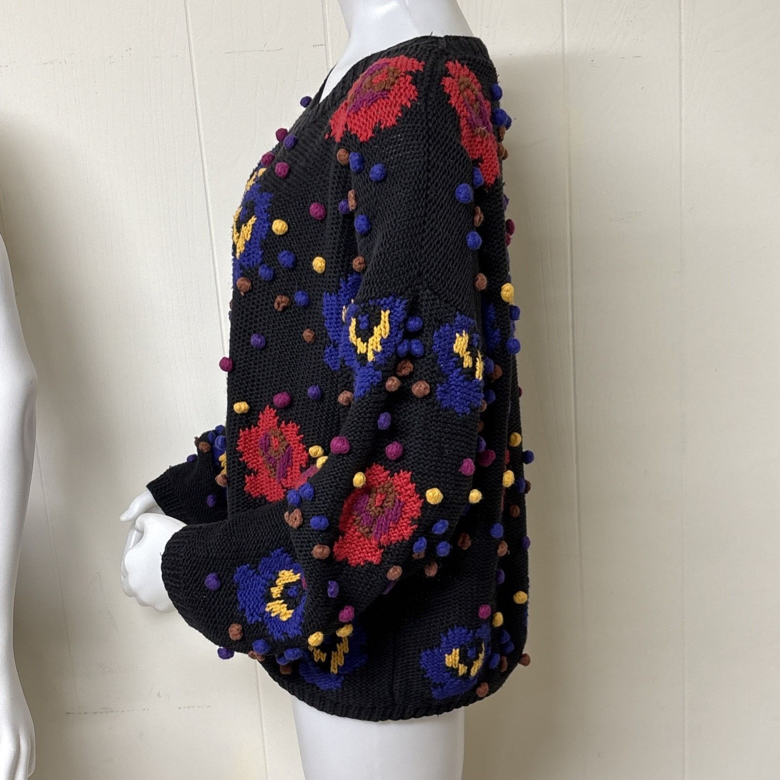 Other Vintage Popcorn Floral Sweater Womens M Cotton Ramie V Neck Size M / US 6-8 / IT 42-44 - 2 Thumbnail